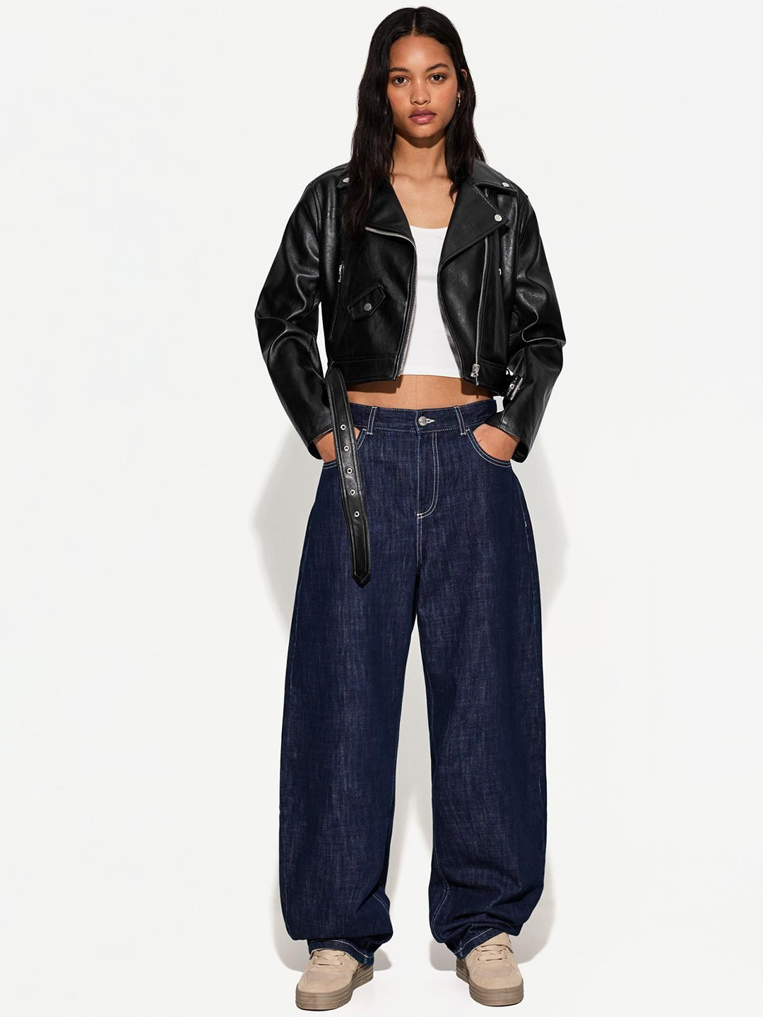 Bershka Leather Effect Biker Jacket