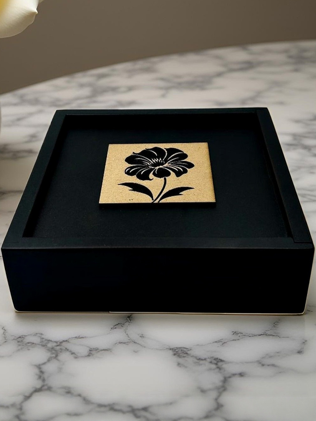 Angira handicrafts Black Flower Carved Dry Fruit Box