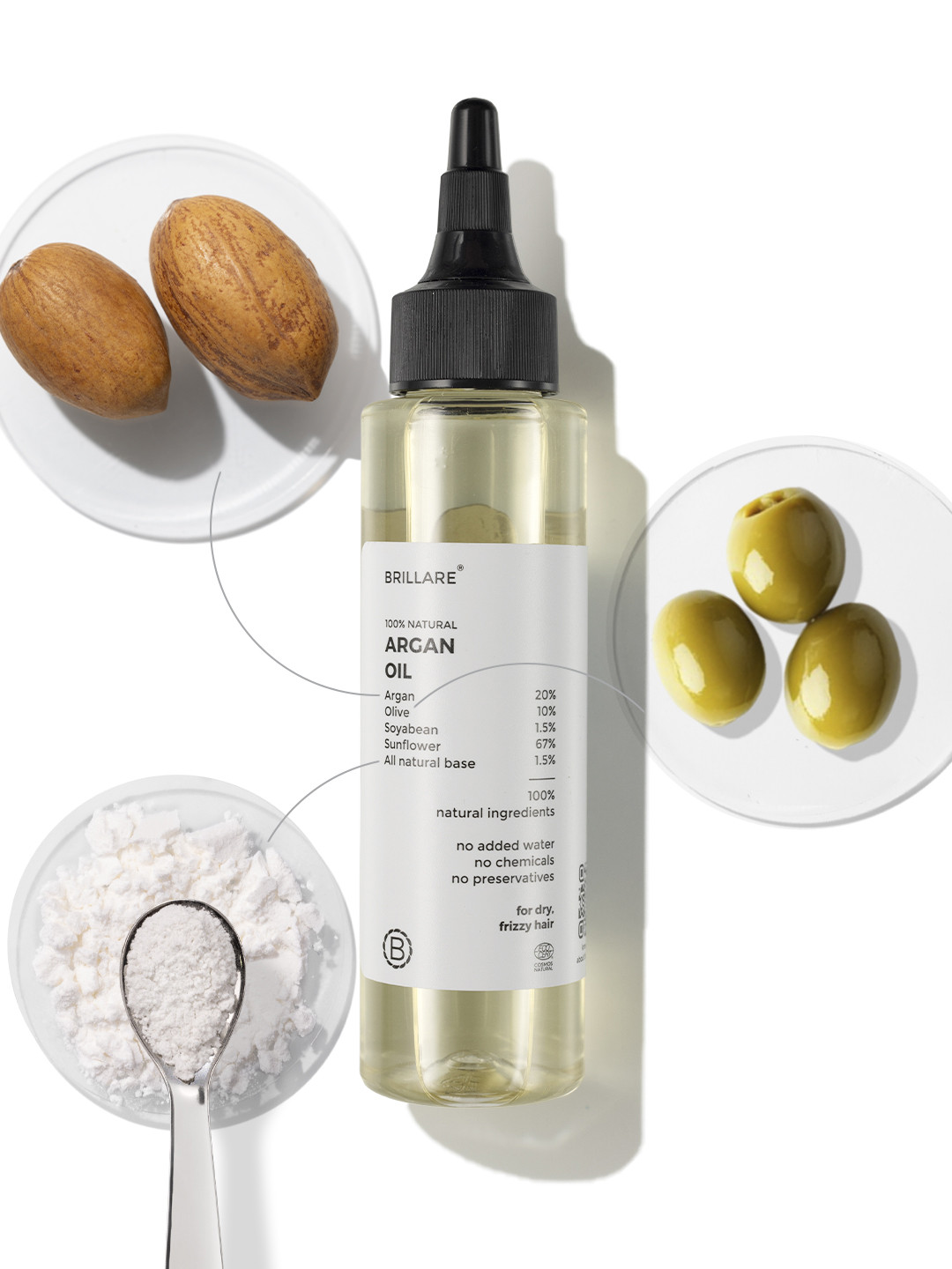 BRILLARE 20% Argan Oil 10% Olive Oil for Dry Frizz Control Hair Oil