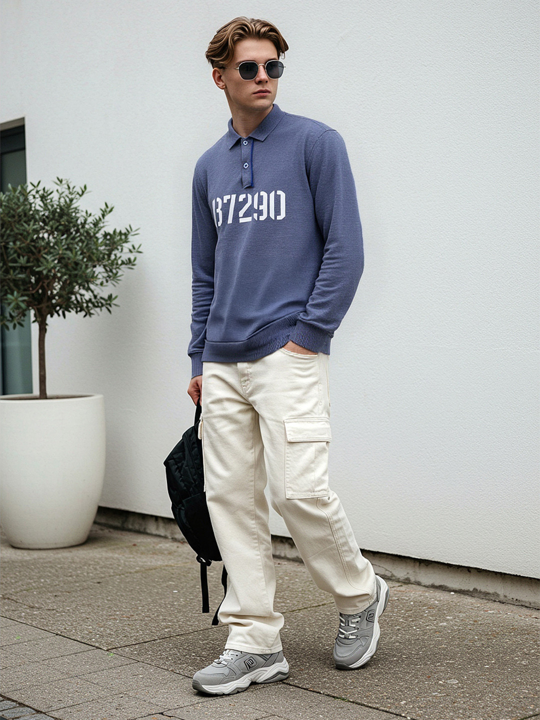 glitchez Numeric Typography Printed Knitted Relaxed Fit T-shirt