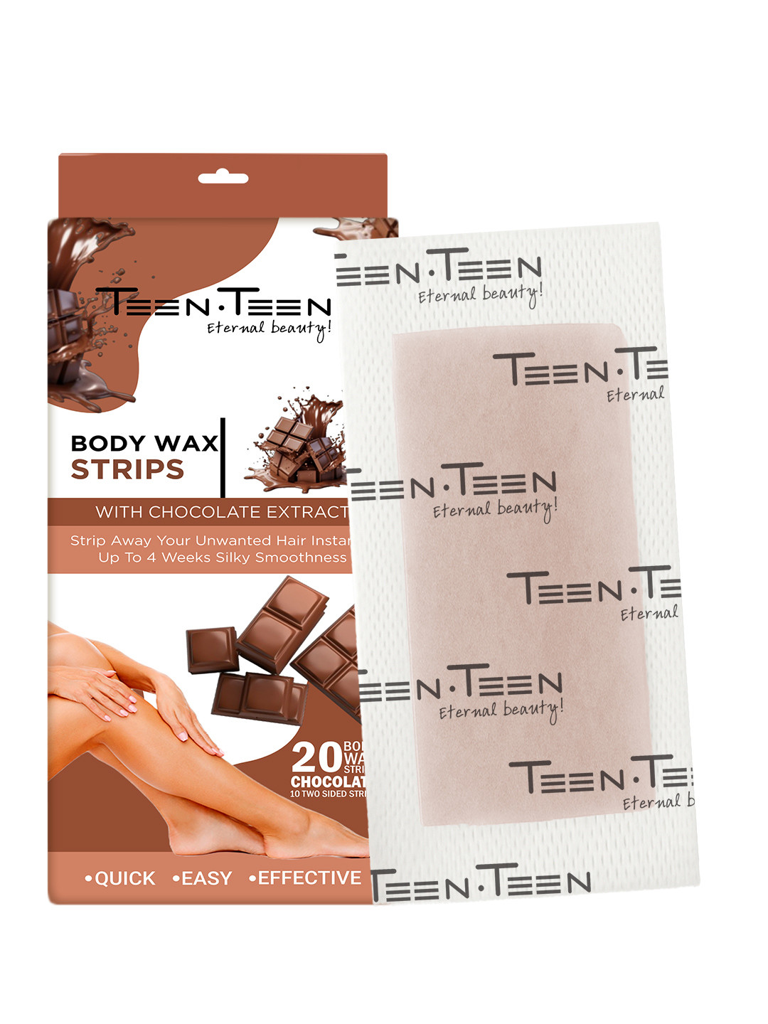 TEEN TEEN COSMETICS Unwanted Hair Removal Body Wax Strips With Chocolate Extracts - 20 Pcs