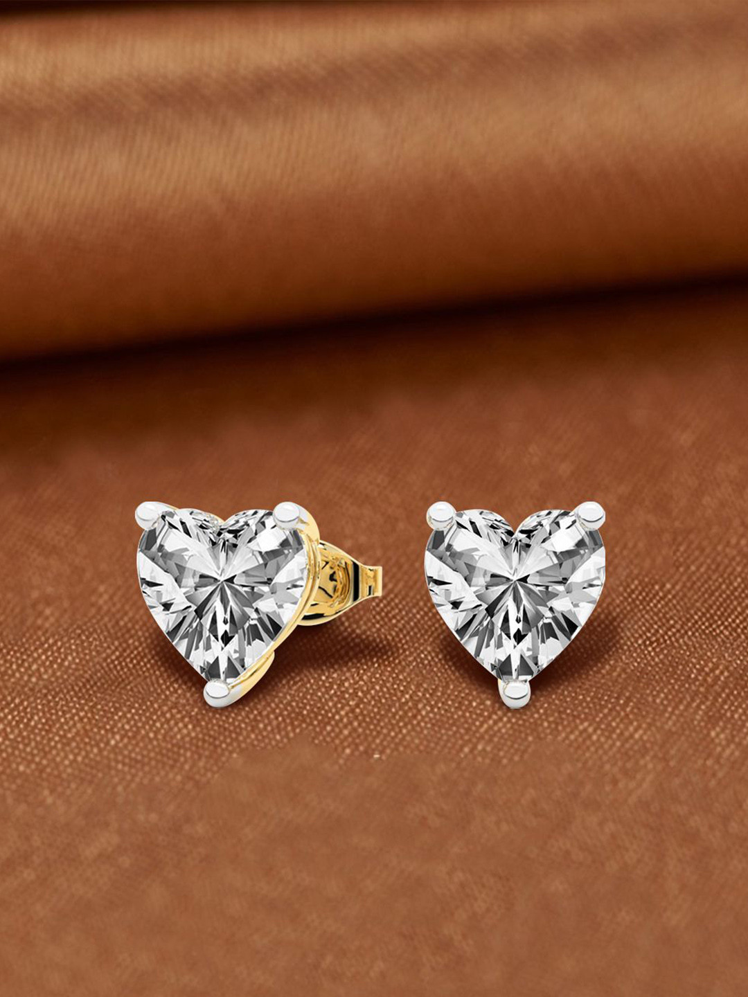 Sparkles 14Kt Gold Heart Solitaire Stud Earrings With 1.5 Carat Lab Grown Diamond- 1.62 g