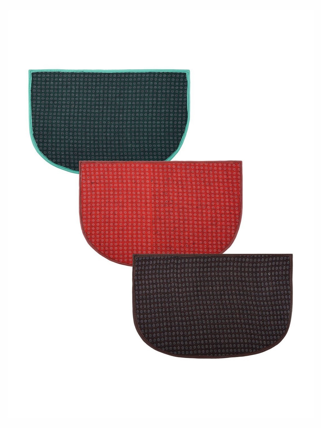 Aura Red & Black 3 Pieces D-Shape Woolen Anti-Skid Doormats