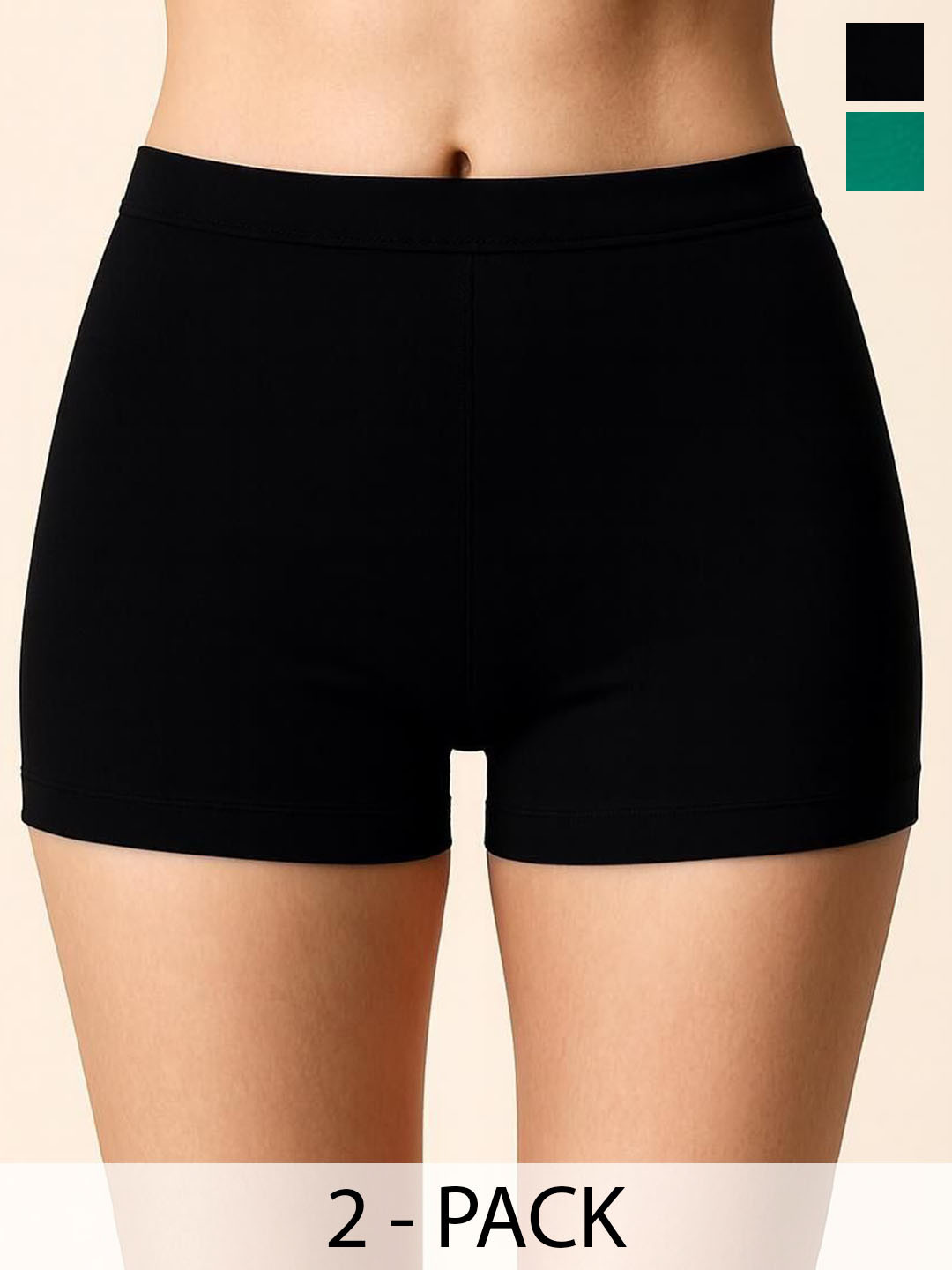 HIRRUX Women Pack Of 2 Combed Cotton Boy Shorts Briefs HR SBT-33 Black,R Green XS-2
