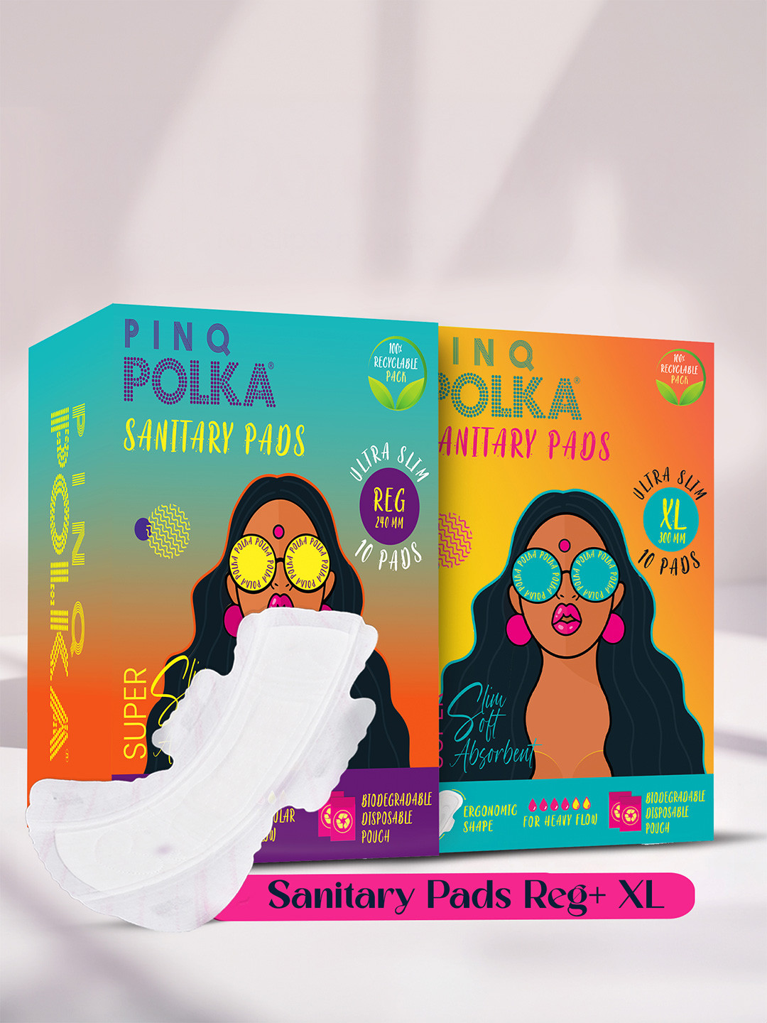 PINQ POLKA Premium Organic Ultra Thin Regular & XL Sanitary Pads - 10 Pcs Each