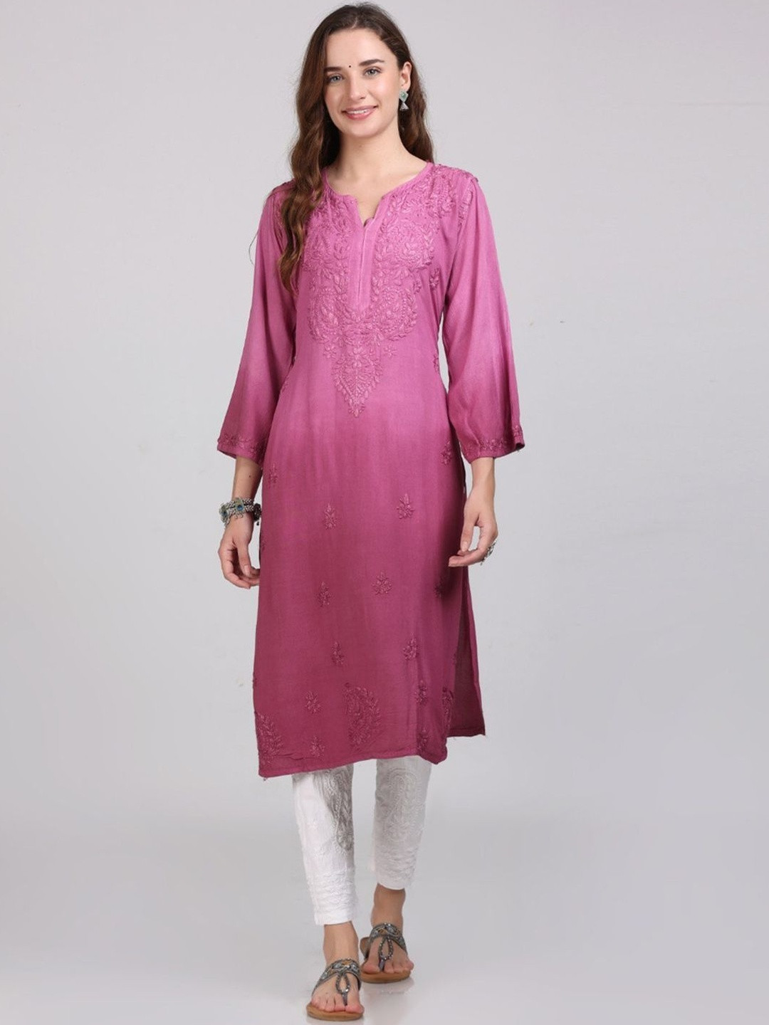 MALABIS Ombre Dyed Chikankari Rayon Long Kurti