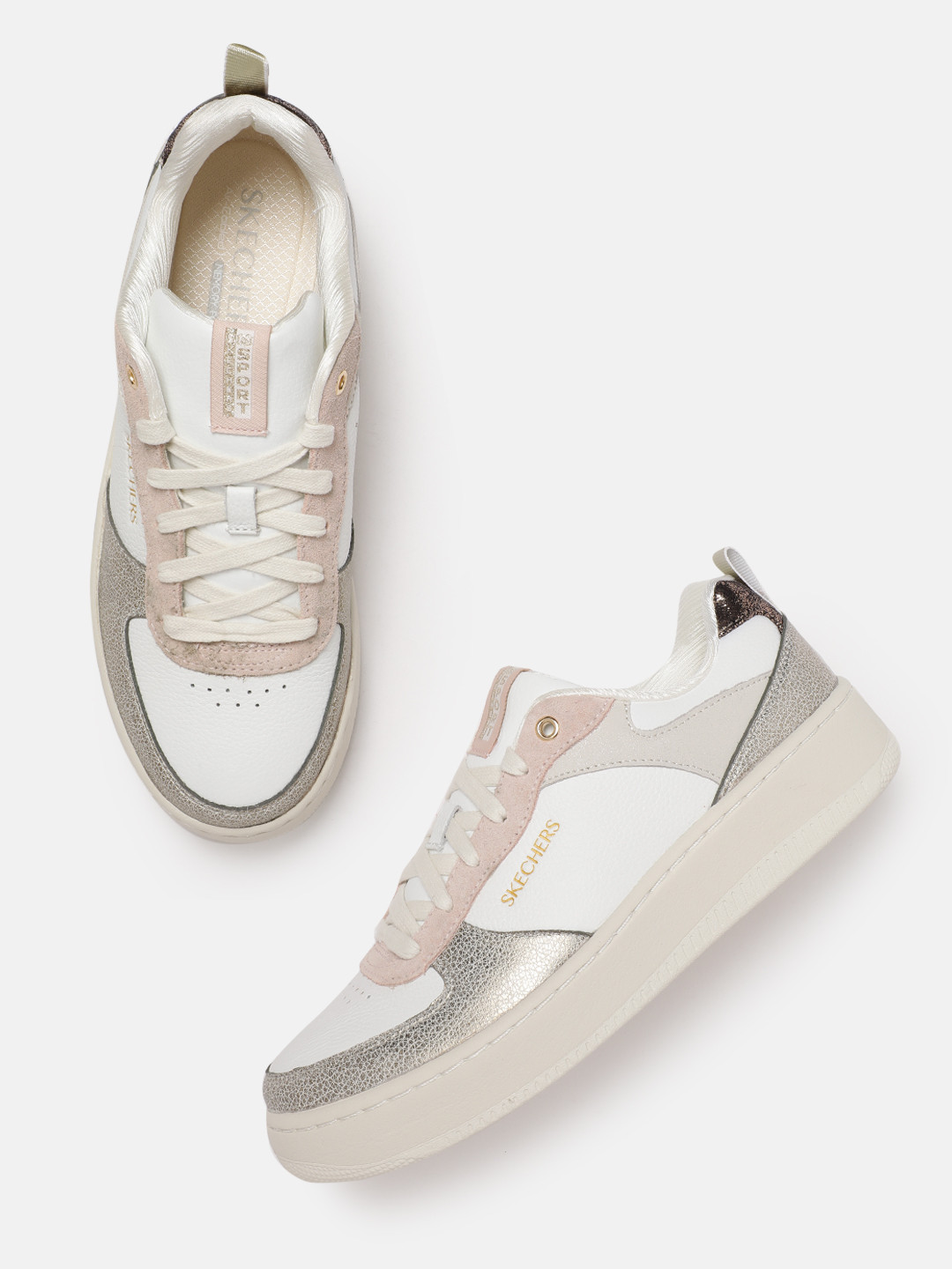 Skechers Women Sport Court 92-Sheer Shine Leather Colorblocked Sneakers