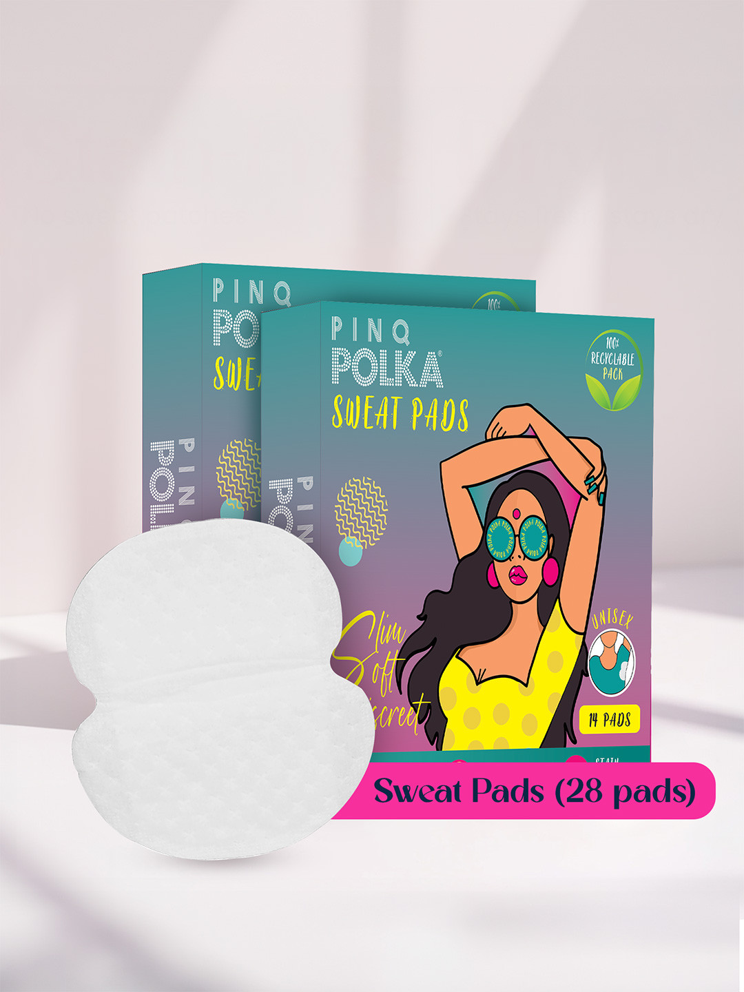 PINQ POLKA Set of 2 Women 28 Pcs Disposable Sweat Pads For Underarms