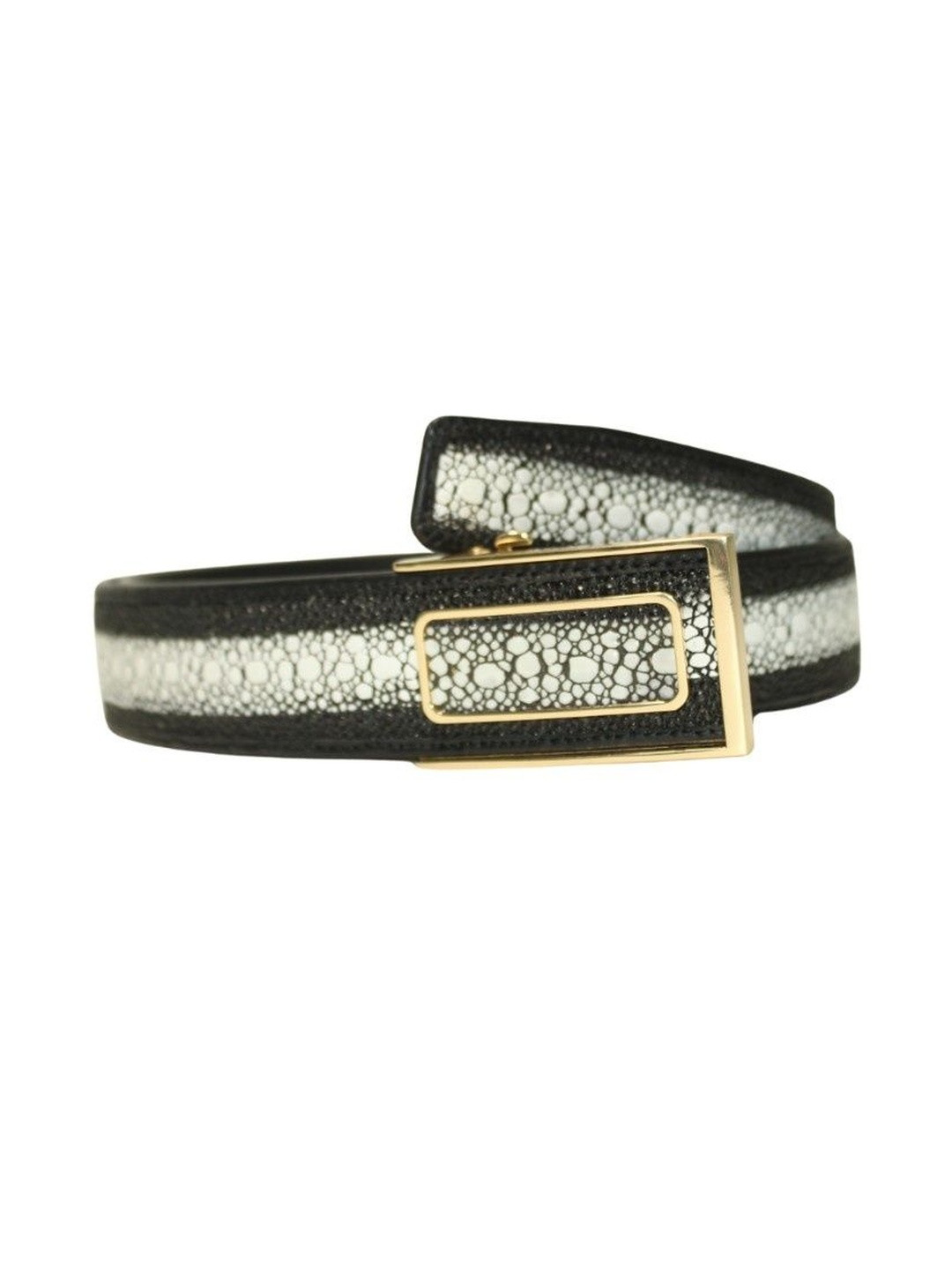 ITALIAN SHOES CO Men Black & White Textured Leather Belt