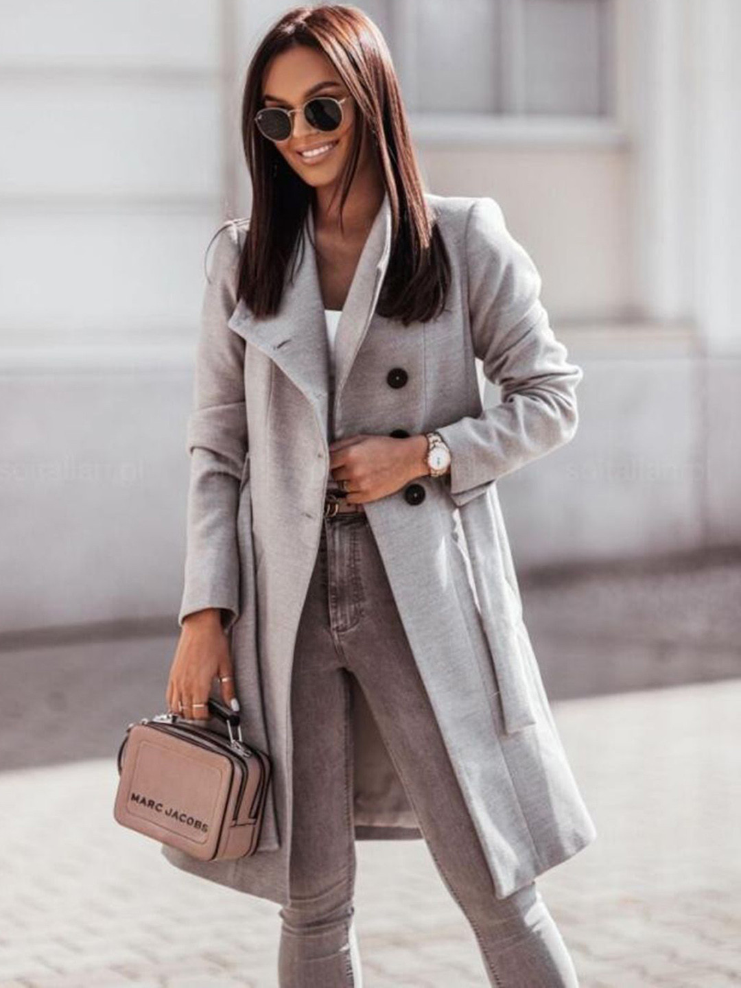 bebe Women Front-Open Spread Collar Long Sleeve Overcoat