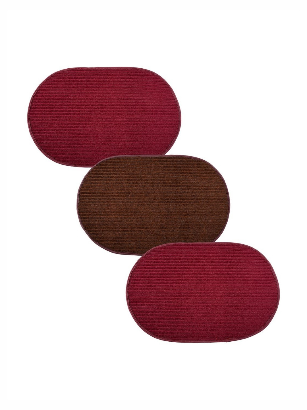 Aura Red & Brown 3 Pieces Wool Anti-Skid Doormats