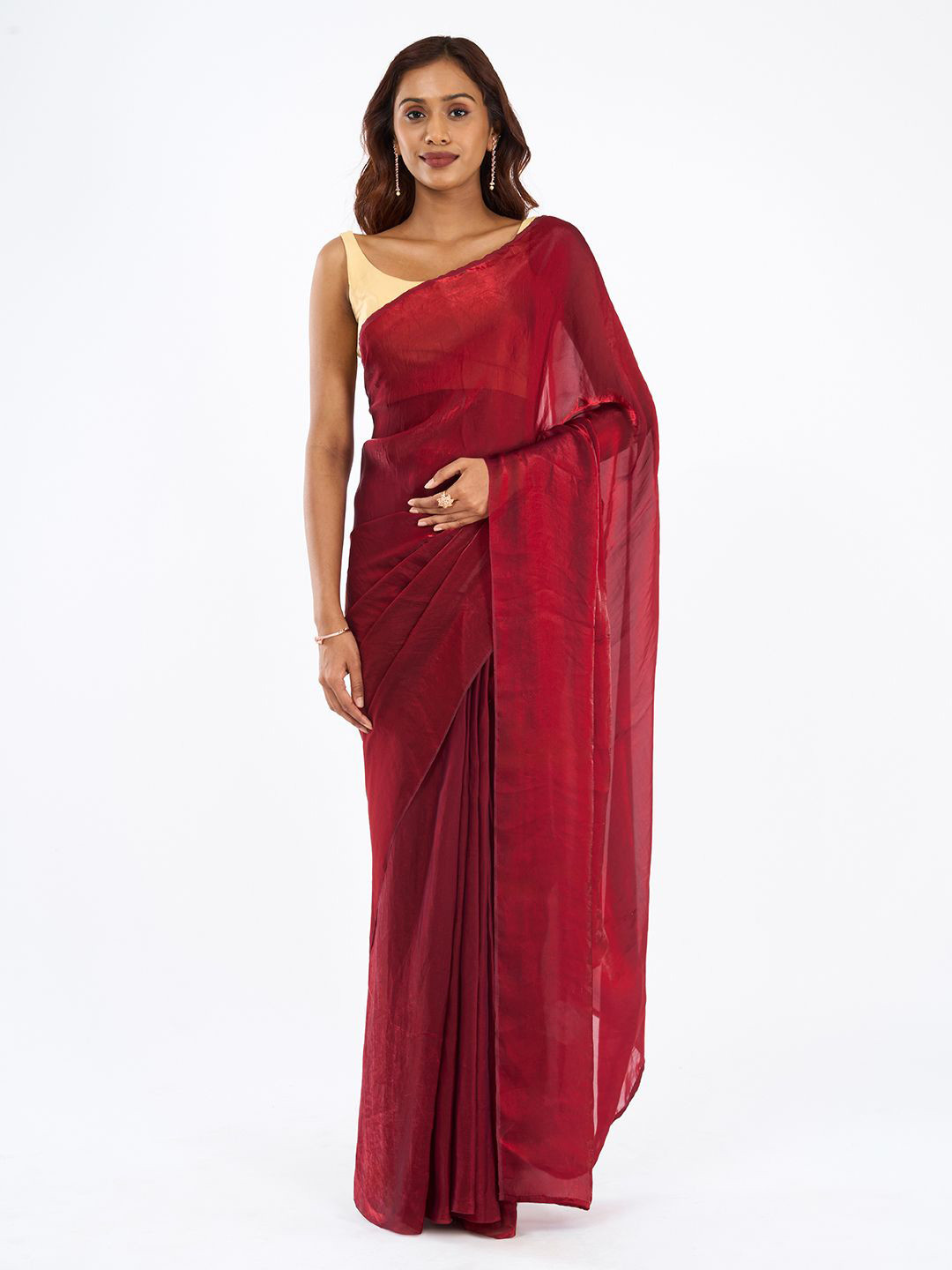 TEEJH Lavitha Maroon Pre-Draped Saree