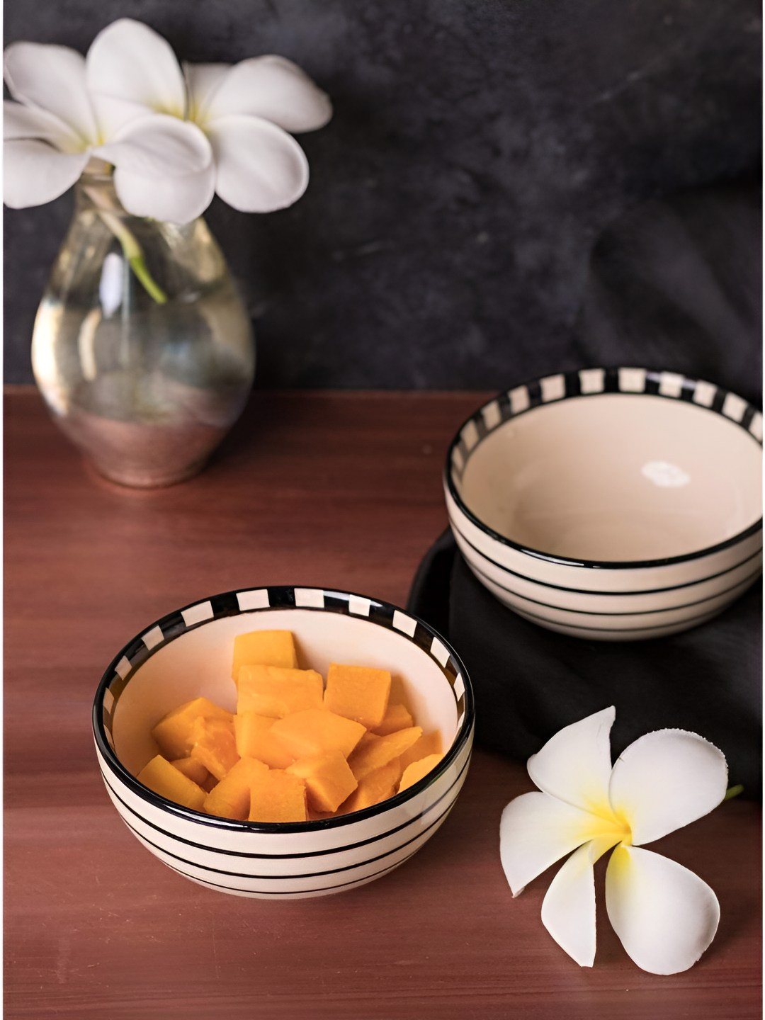 FREEDOM TREE Mombaye City White & Black 2 Pieces Printed Ceramic Serving Bowls