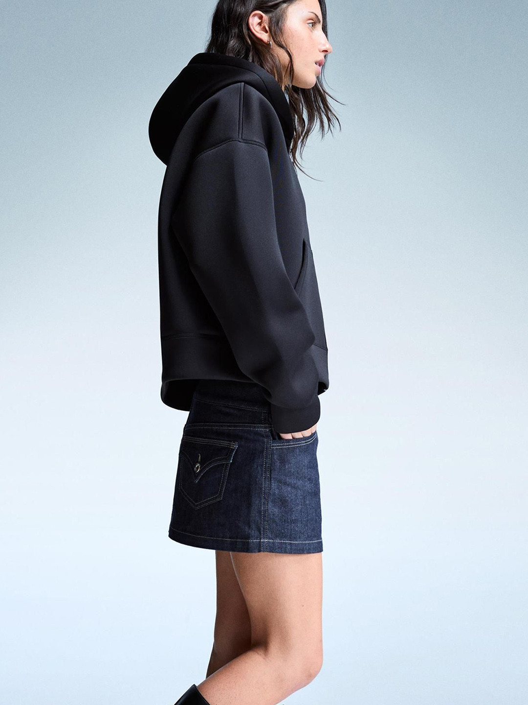 Bershka Neoprene-effect Oversize Zip-up Sweatshirt