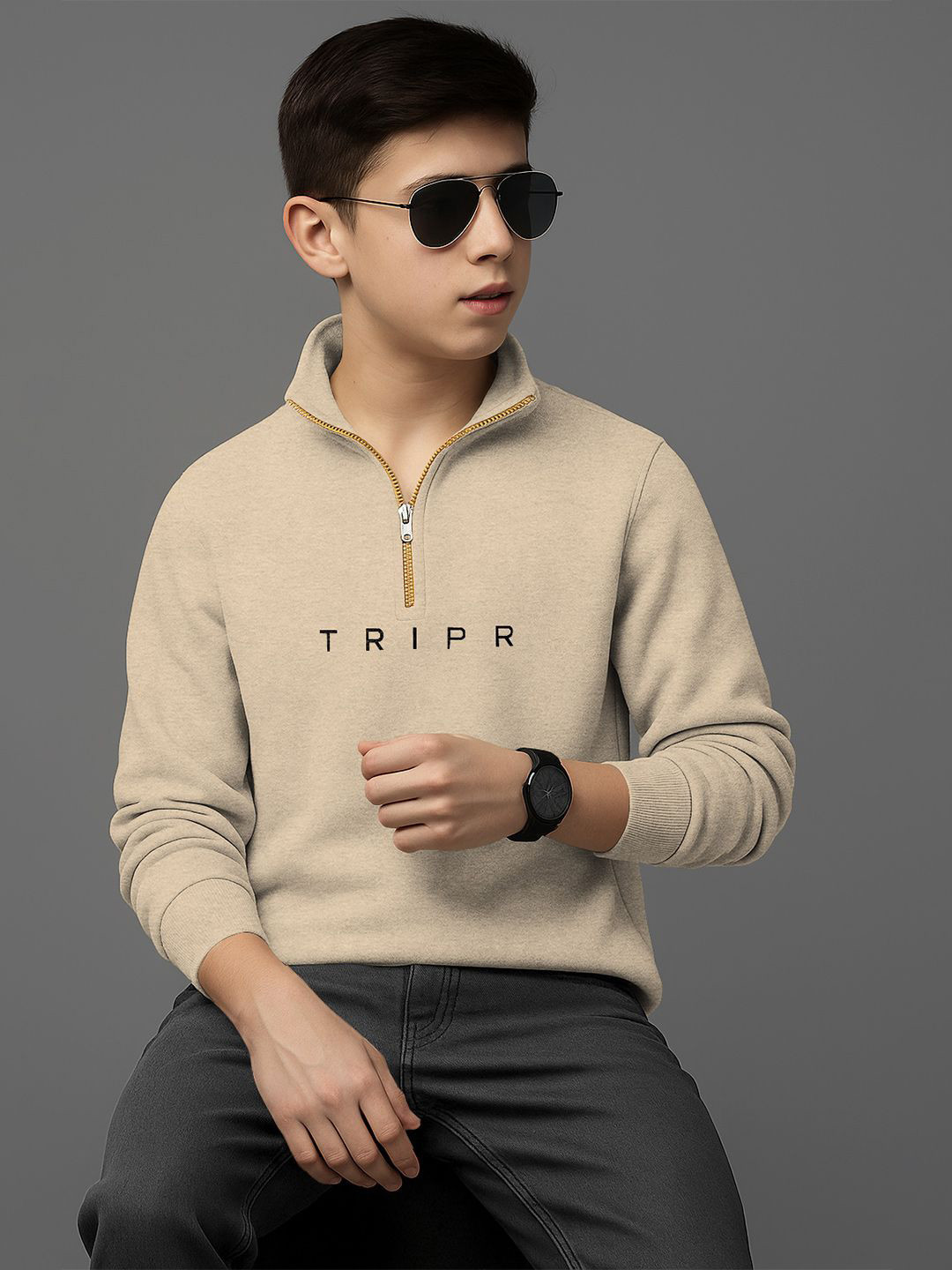 TRIPR Boys Brand Logo Printed High Neck Pullover Sweatshirt