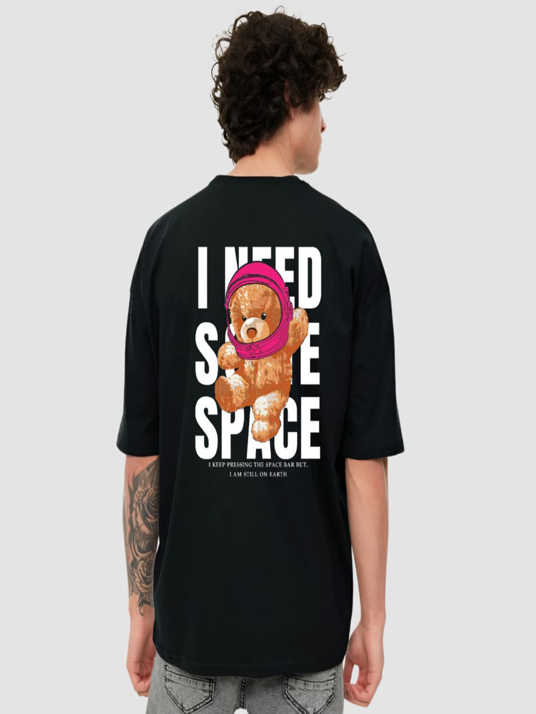 KART BLACK Men Graphic Printed Round Neck Cotton Oversized T-shirt