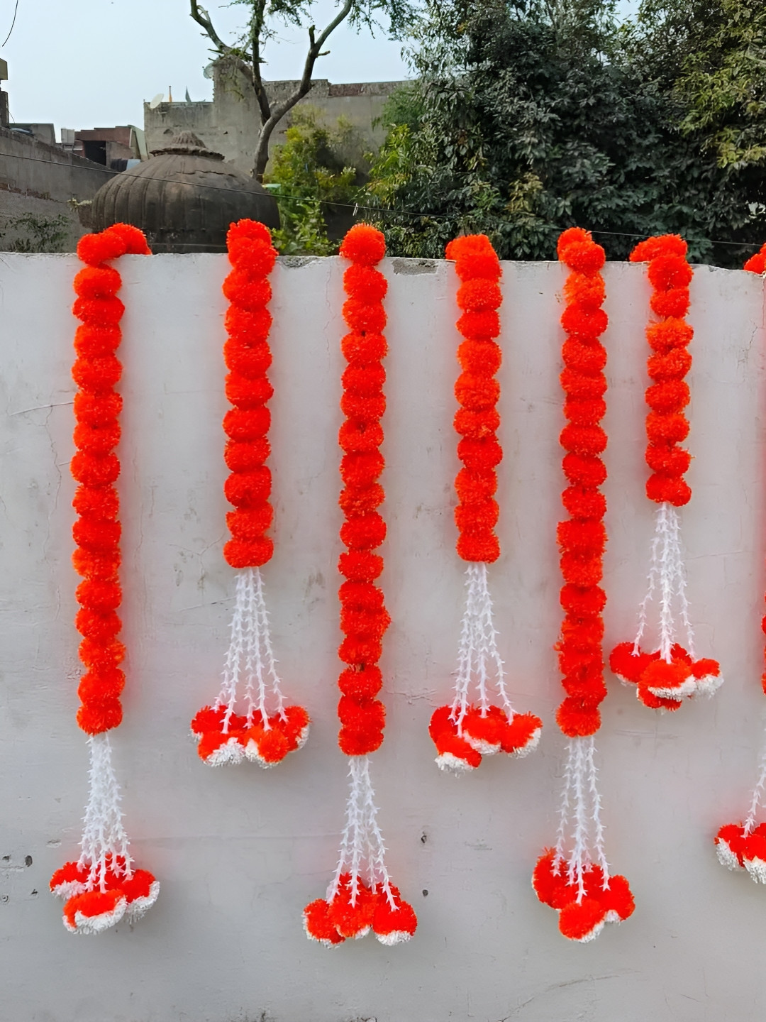 Sellplus Red & White 7 Pieces Mari Gold Hanging Garlands