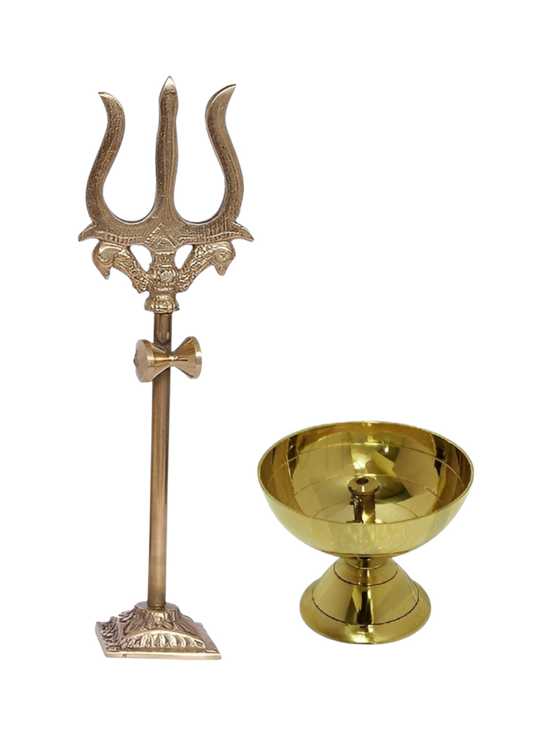 Adhvik Yellow 2 Pieces Textured Trishul & Paro Diyas