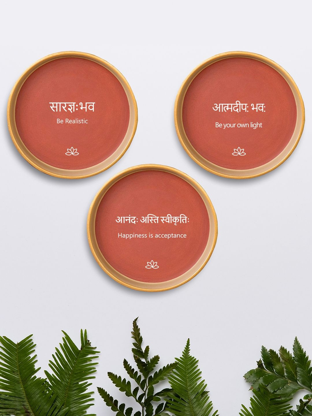 ALMIRO TREE Set of 3 Sanskrit Quotes Terracotta Plate Wall Decor