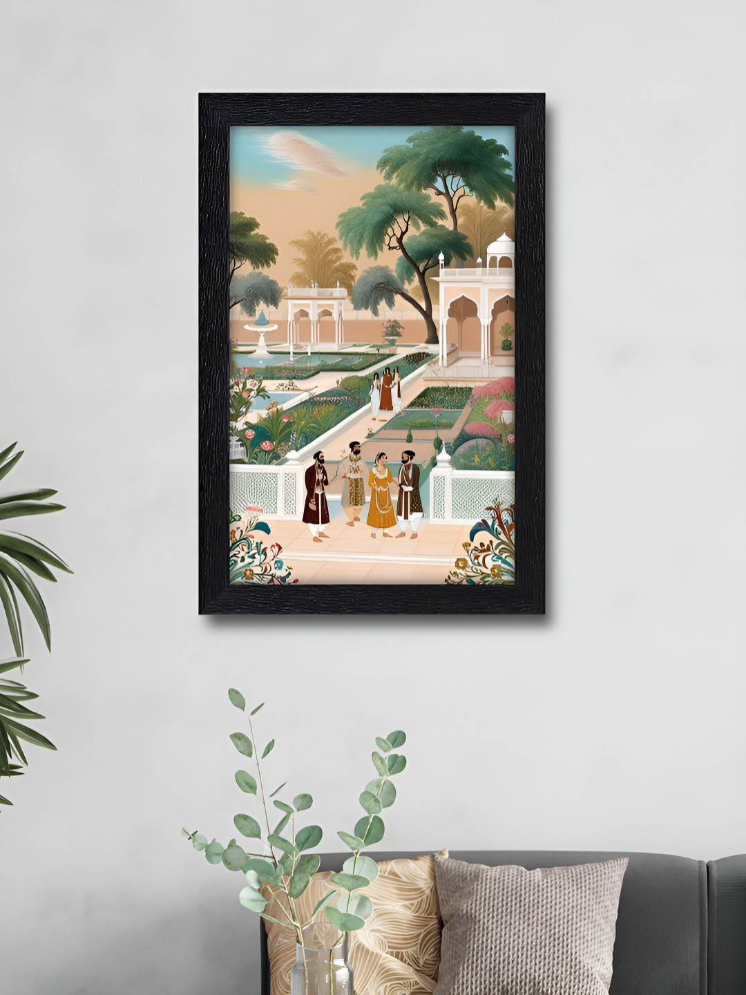 RANDOM Green & Beige Mughal Flower Garden Printed Wall Art