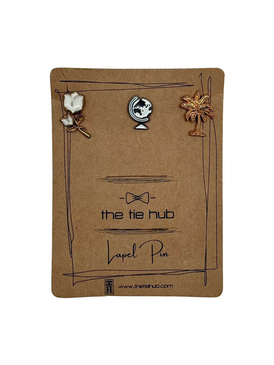 The Tie Hub Men Set Of 3 Globe & Palm Tree Minimal Brooches