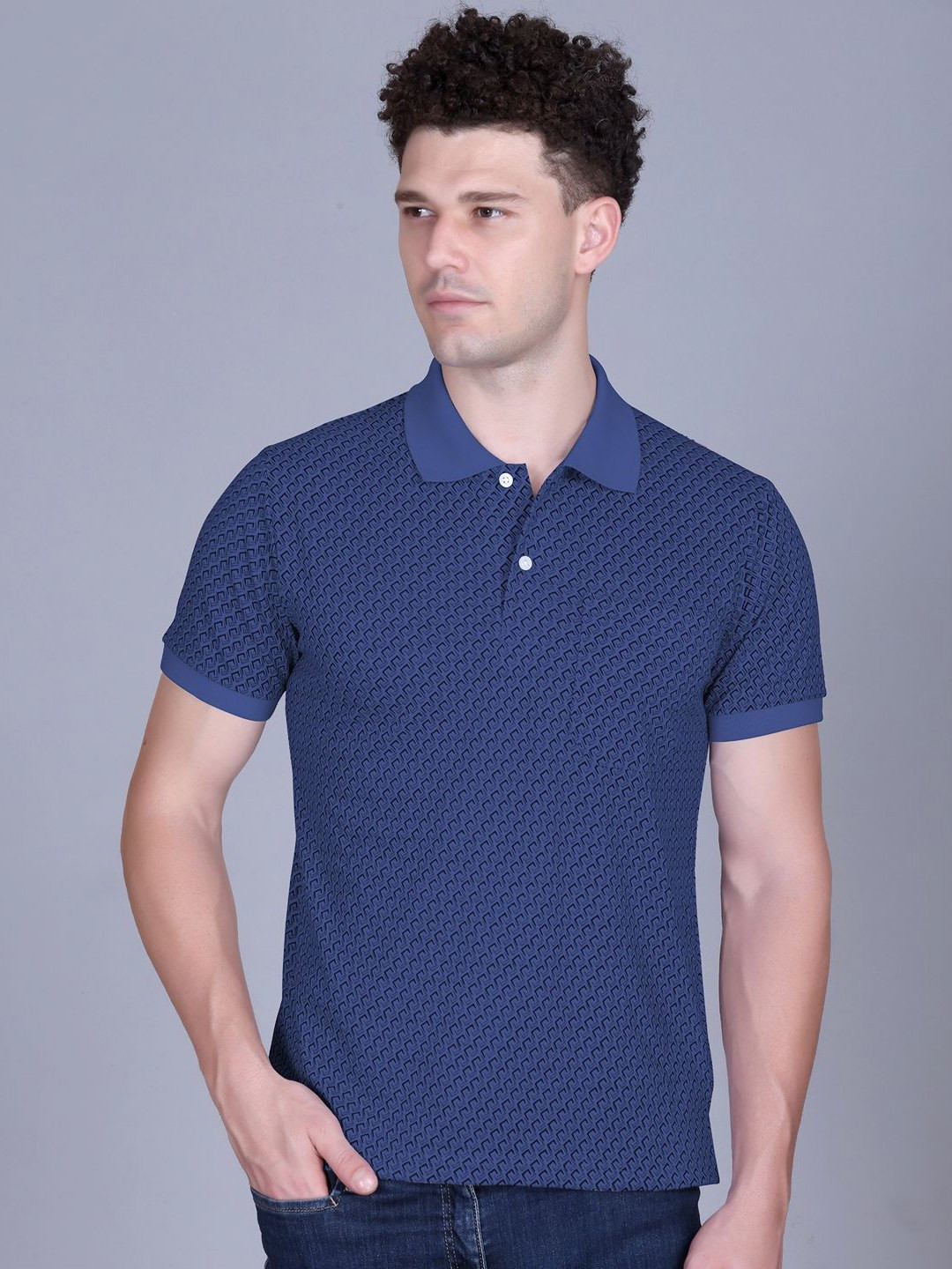 MOUNTAIN COLOURS Men Self Design Polo Collar T-shirt