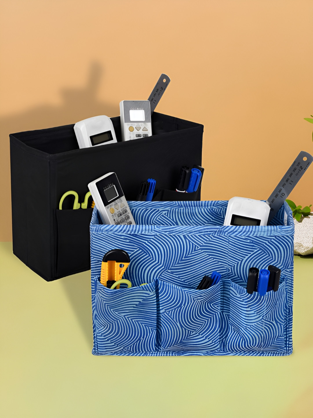 Aura Black & Blue 2 Pieces Printed Drawer Organisers