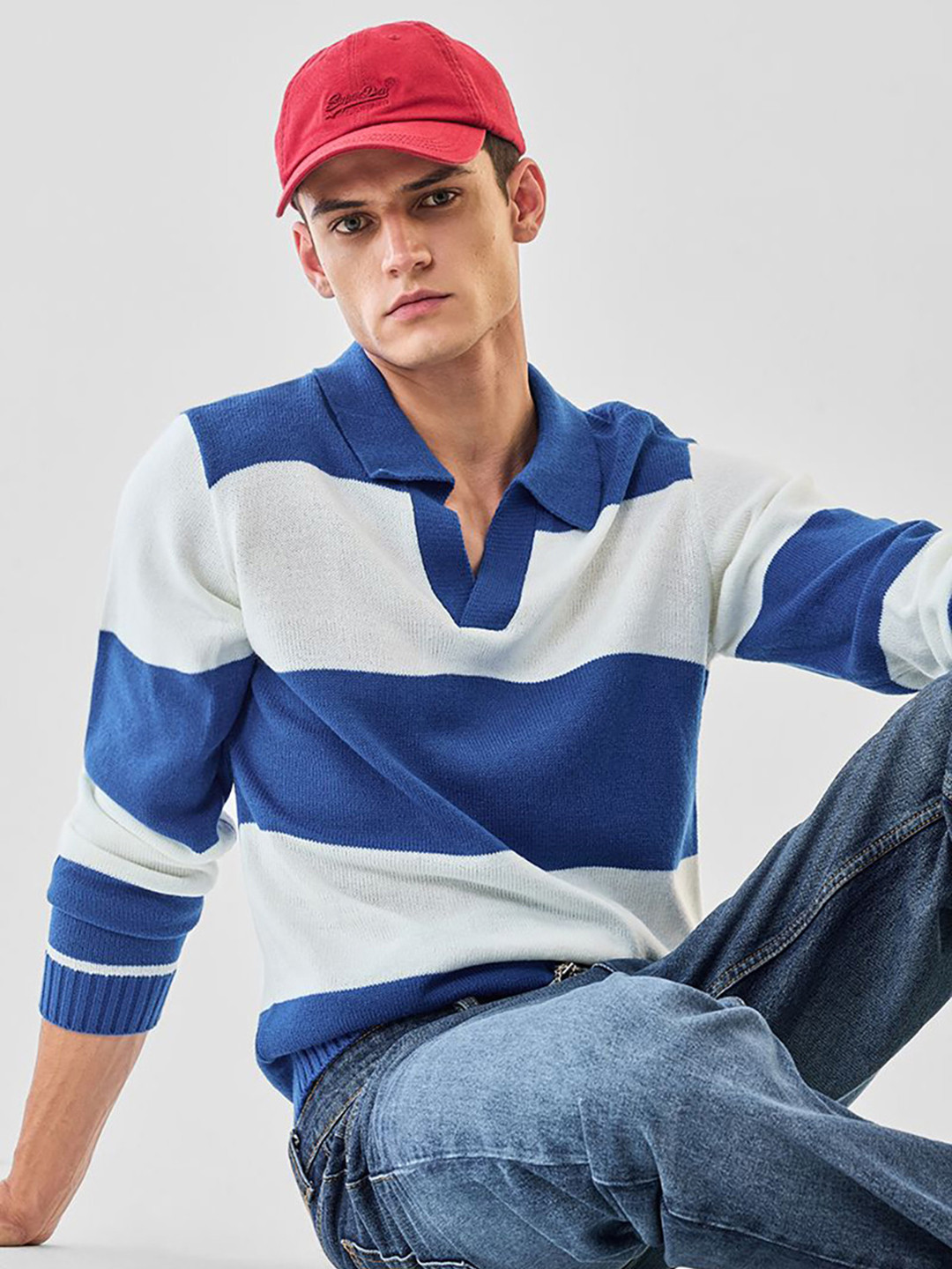 Snitch Men Shirt Collar Striped Long Sleeves Pullover