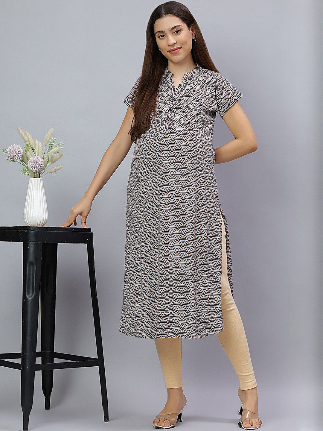 Mammas Maternity Women Printed V-Neck Maternity Kurta