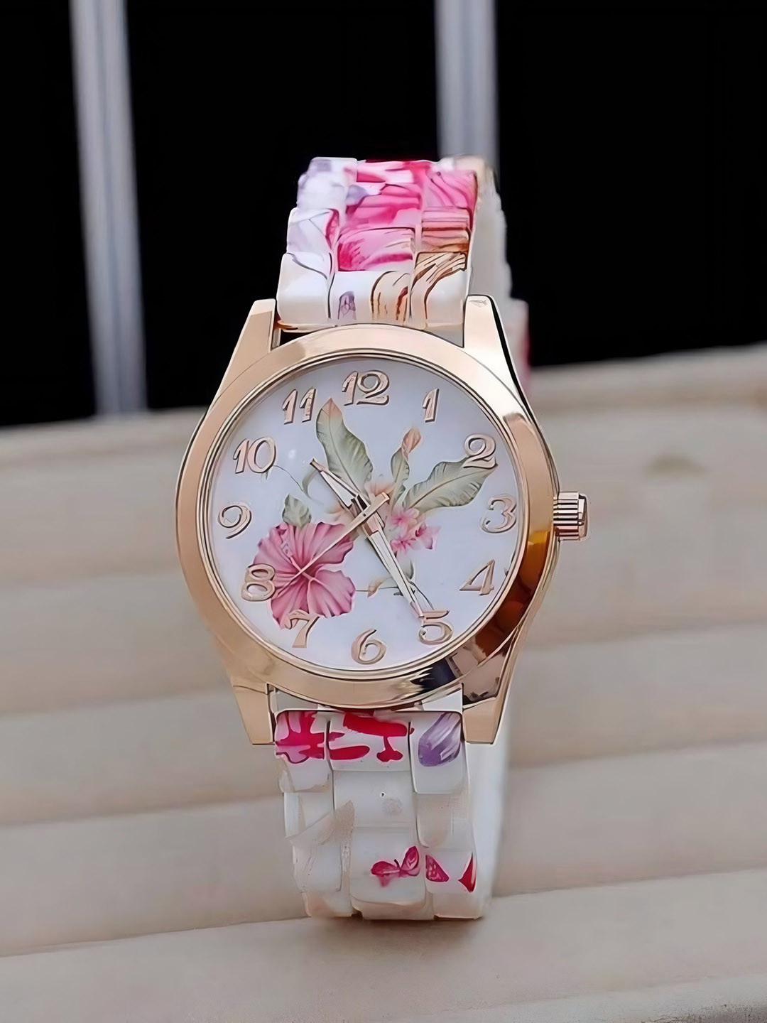Blutech Women Printed Dial & Bracelet Style Straps Analogue Watch Pink-Bloom Belt89