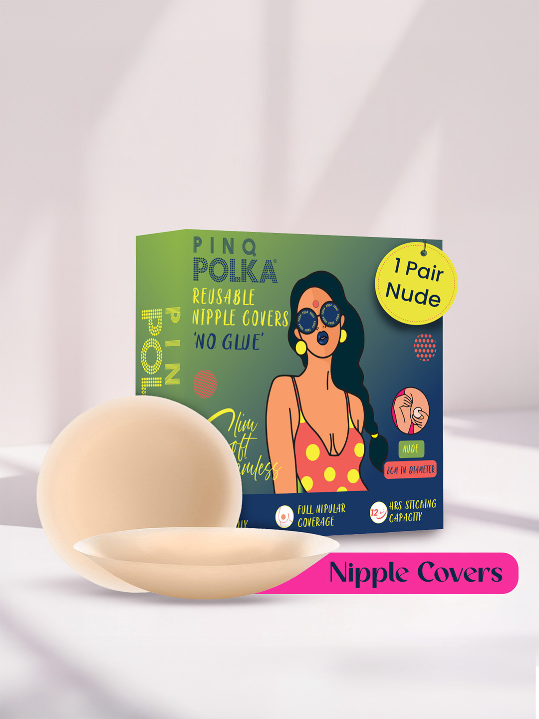 PINQ POLKA Reusable Nipple Cover Stick on Non Adhesive Silicone Nipple Pasties Nude 2 Pcs
