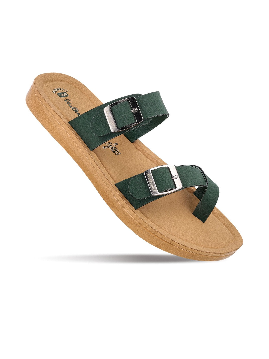 WALKAROO Women Green One Toe Buckle Detail Flats