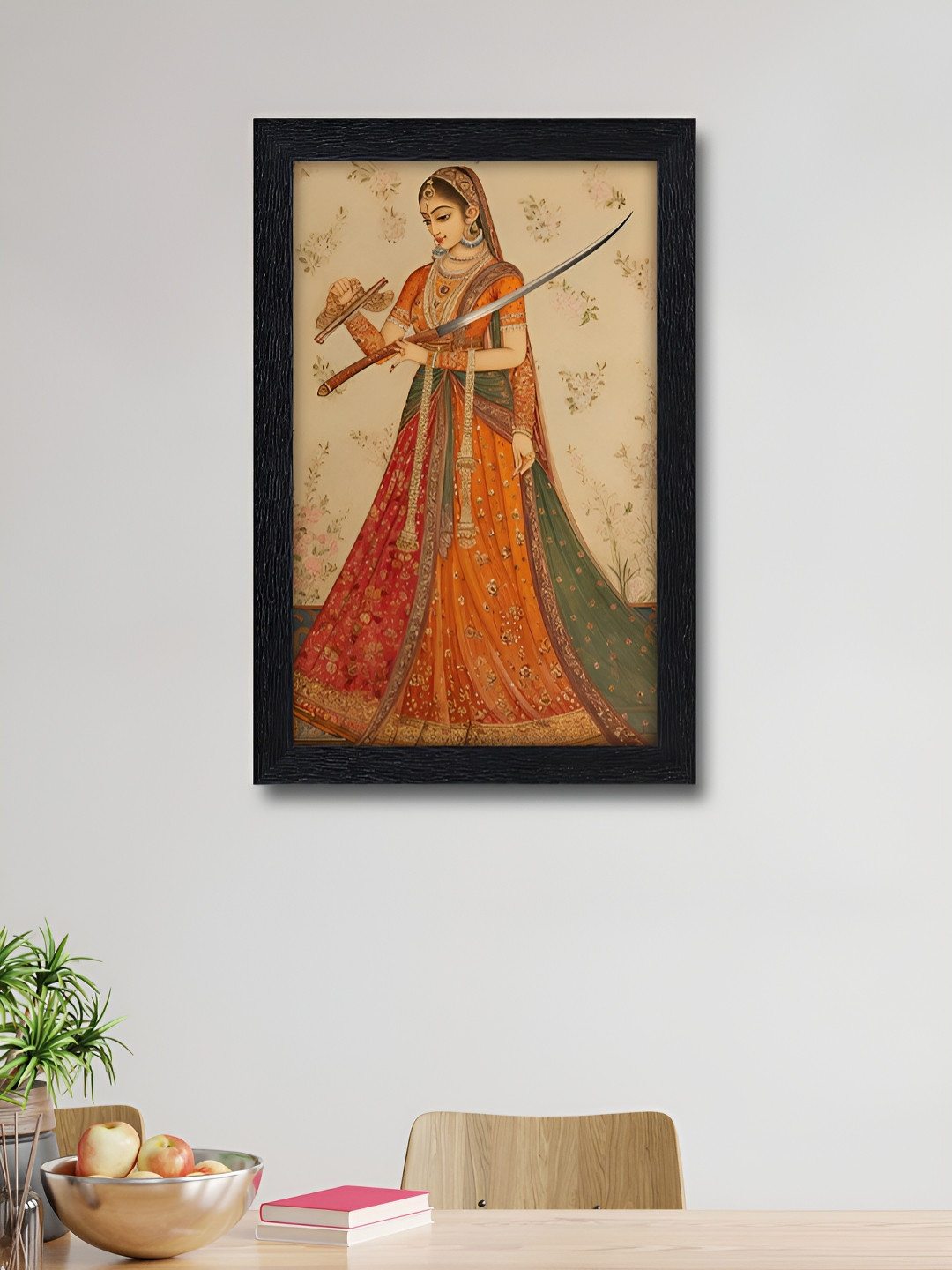 RANDOM Orange & Green Royal Princess with Sword Printed Gloss Laminated Wall Frame