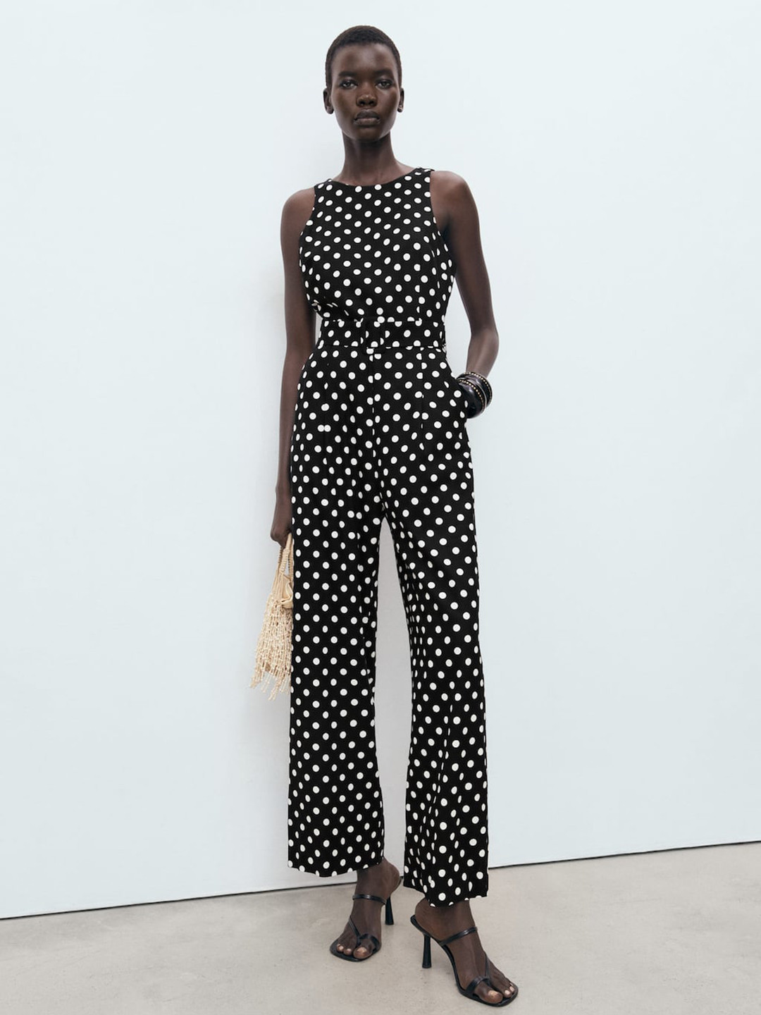 MANGO Linen Printed Basic Jumpsuit