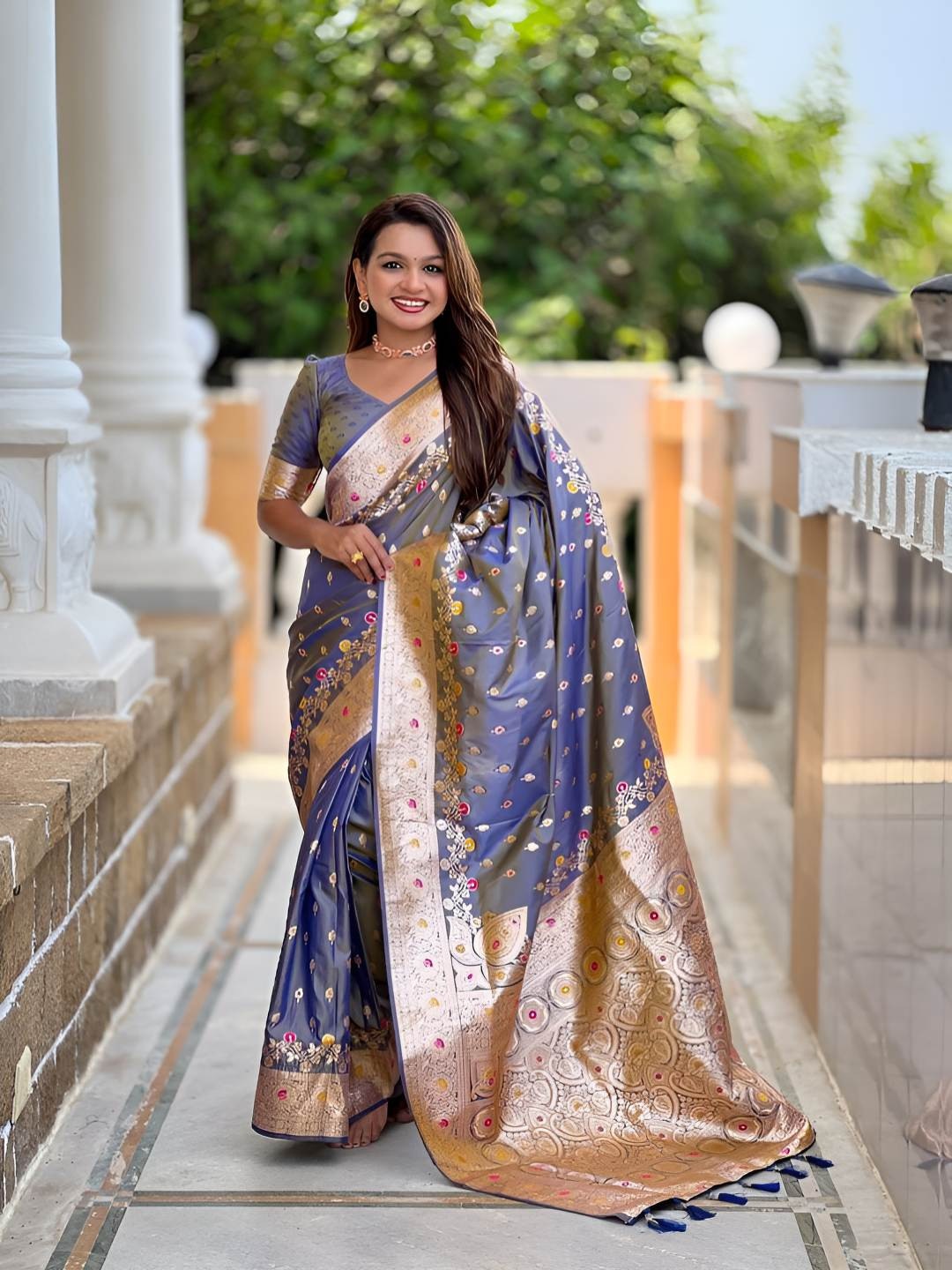 ZILVIRA Ethnic Motif Woven Design Zari Banarasi Saree