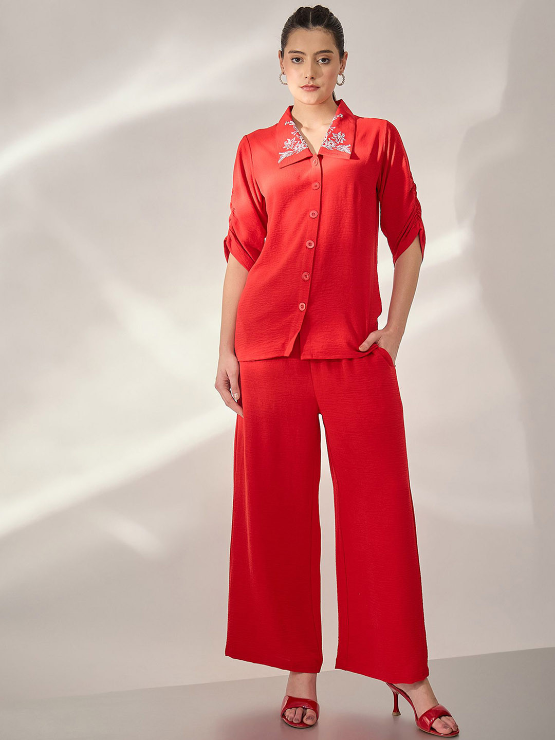 PANIT Embroidered Collar Shirt With Trouser