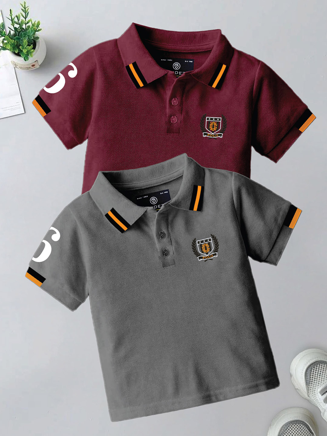 CODEZ Boys Pack Of 2 Self Design Polo Collar T-shirts
