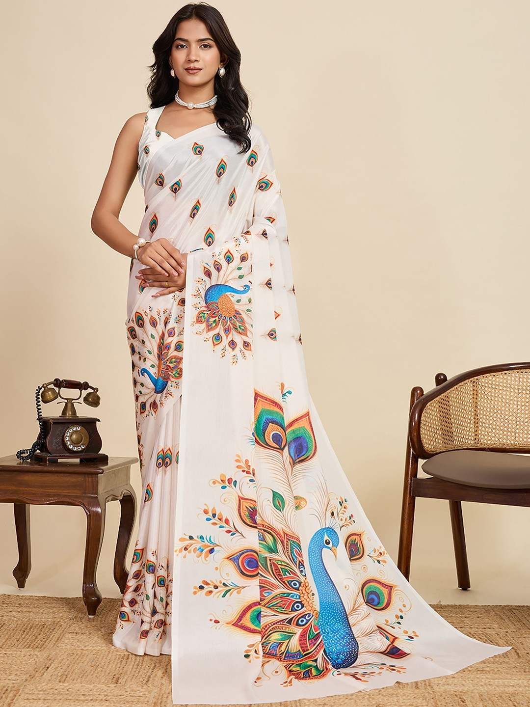 Moda Rapido Women Peacock Printed Silk Saree
