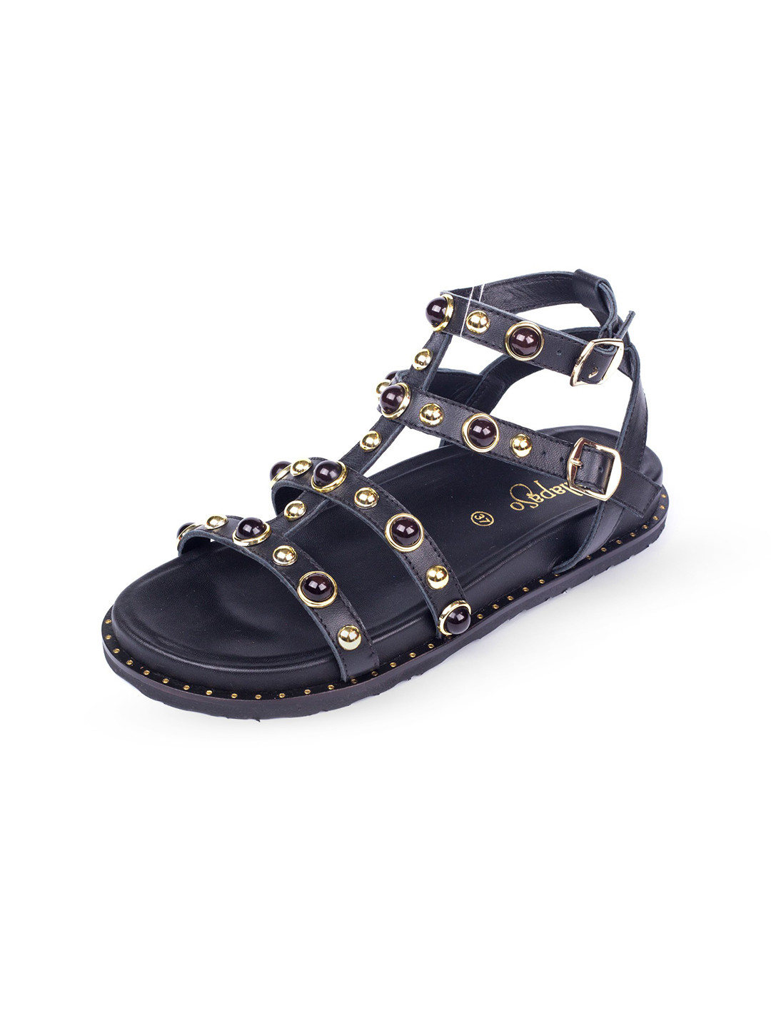 BELLAPASO Black Open-Toe Synthetic Flats with Cushioned Footbed