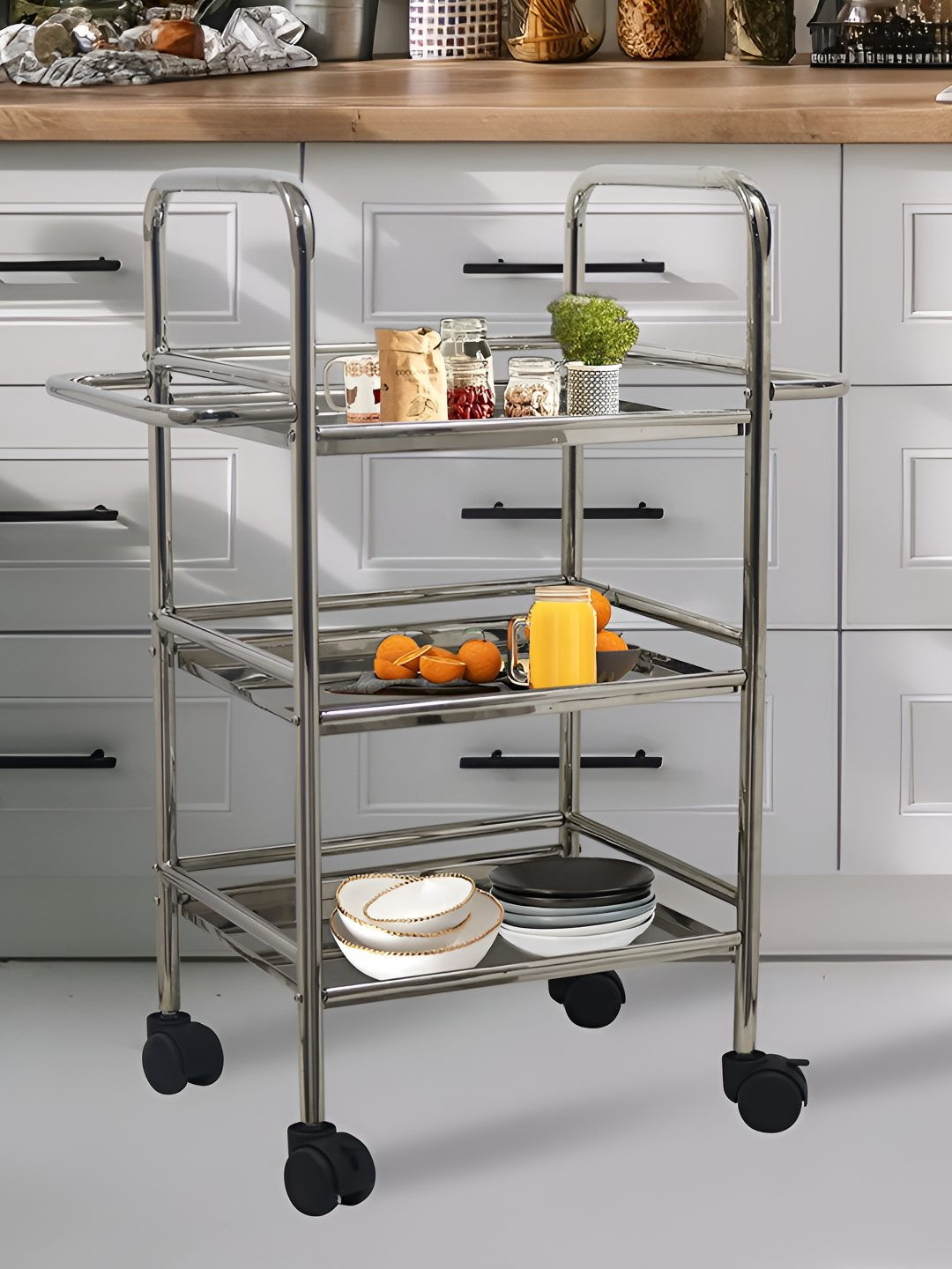 Metalsmith Silver-Toned Steel Kitchen Trolley