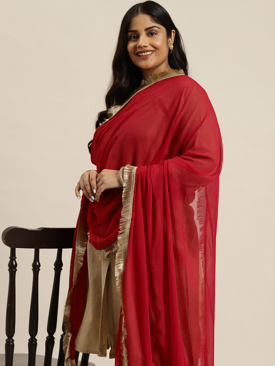 Varanga Fringed Border Chiffon Dupatta