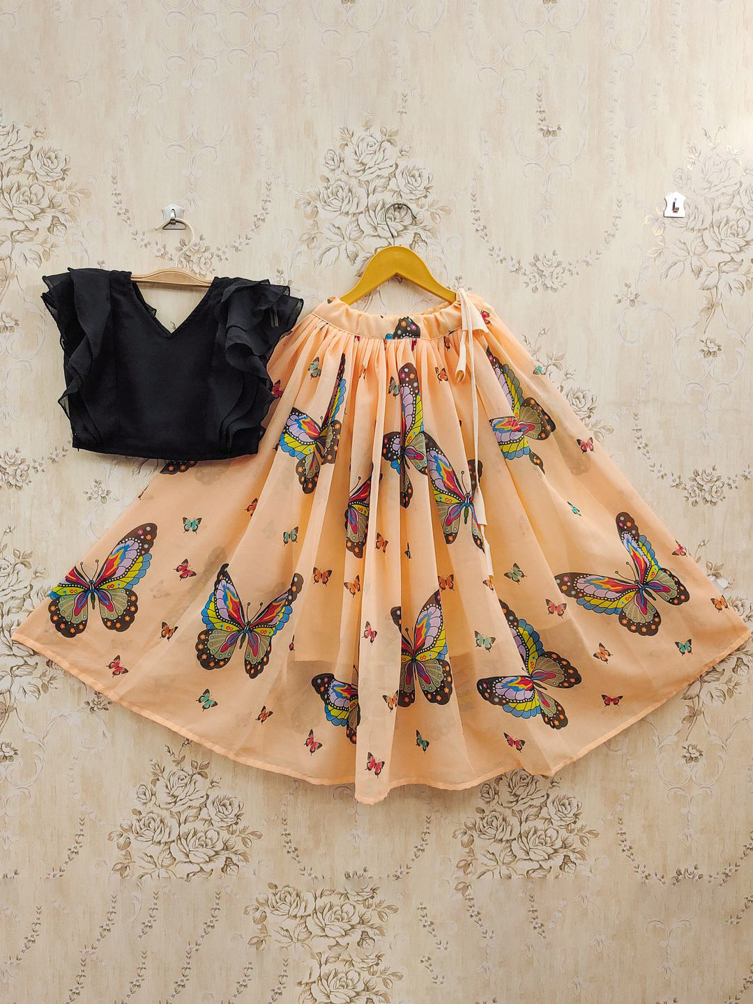 JOVK DESIGN Girls Printed Short Sleeves Lehenga & choli