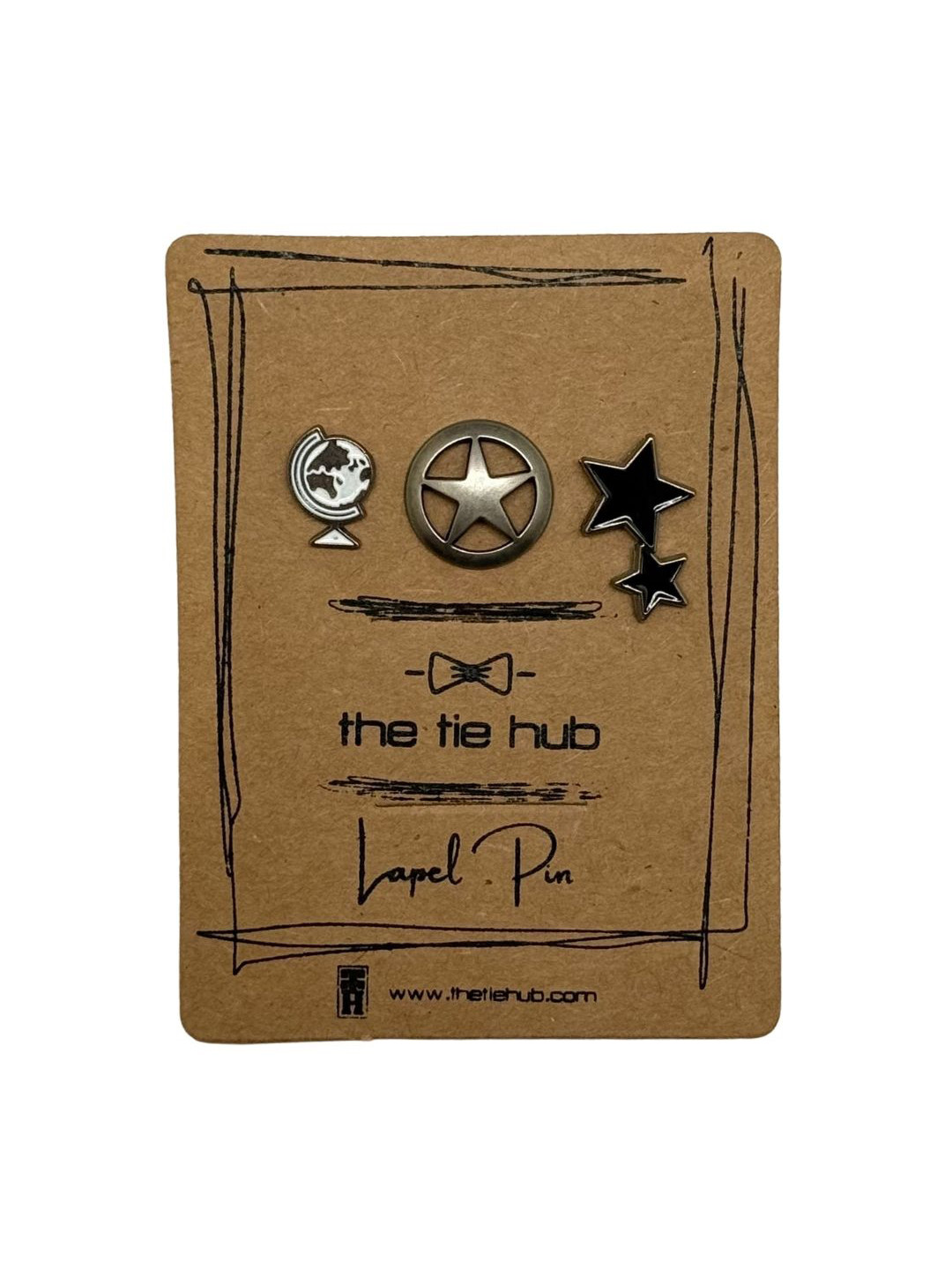 The Tie Hub Men Set Of 3 Globe & Star Minimal Brooches