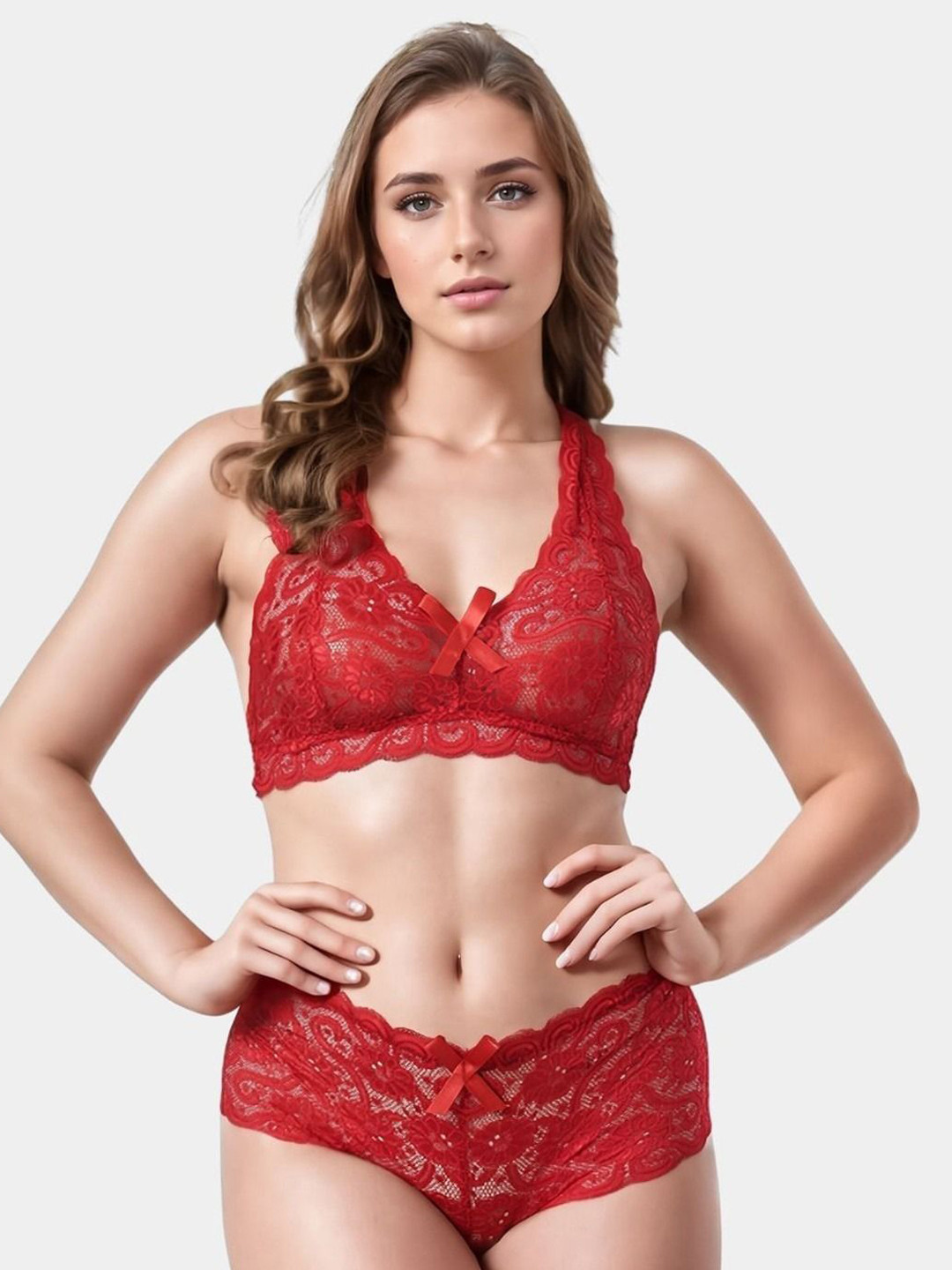 BE IN LOVE Women Non Padded Racerback Mid-Rise Lingerie Set