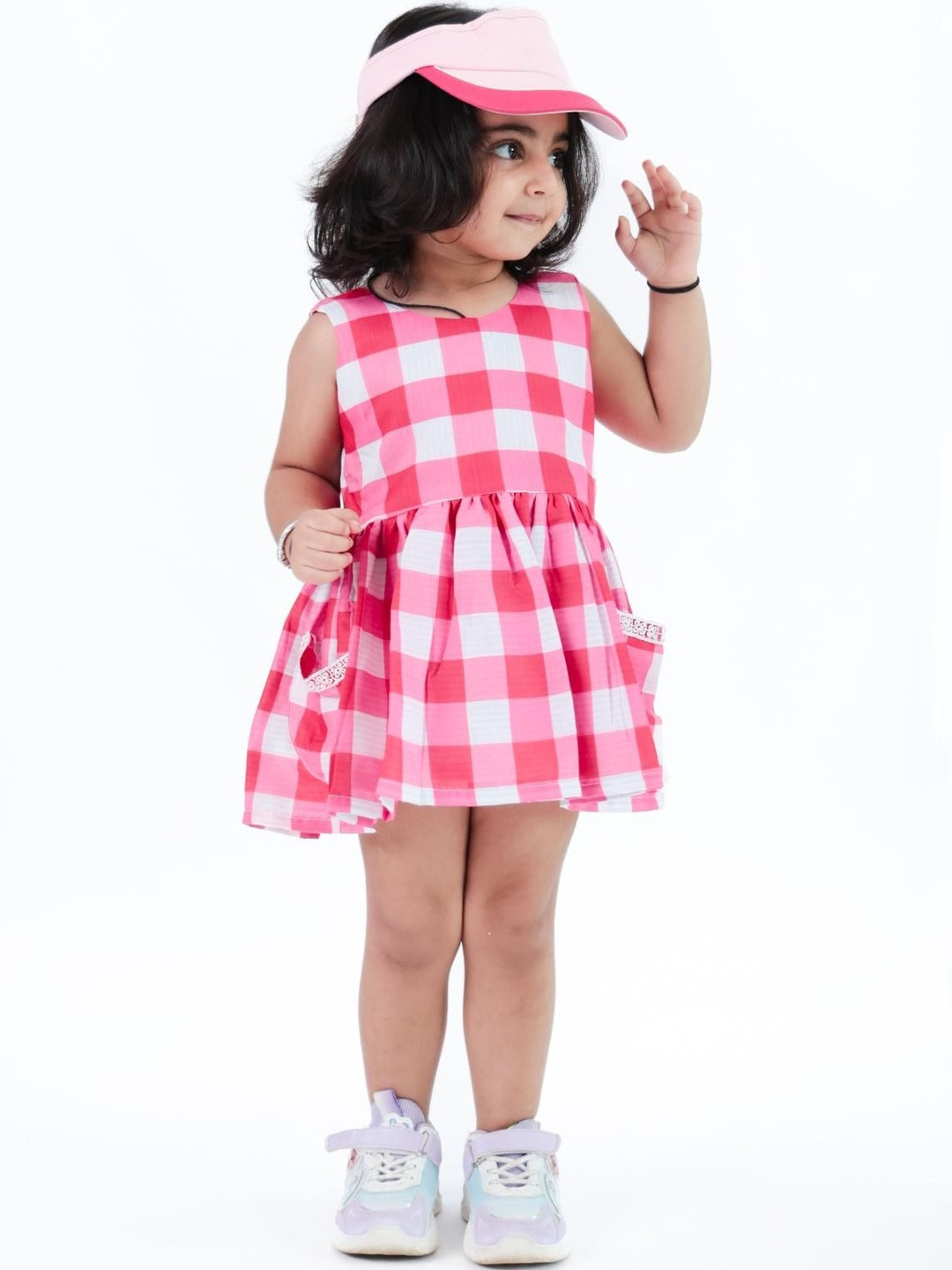 SPIN N TALES Girls Checked Cotton Fit & Flare Dress
