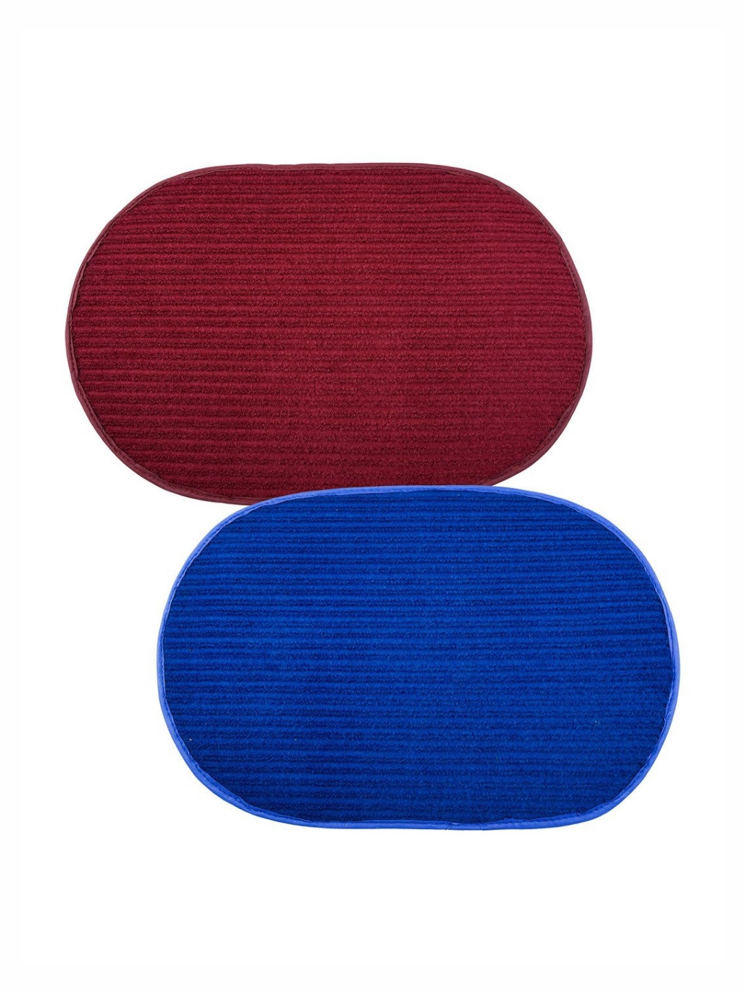 Aura Maroon & Blue 2 Pieces Lining Oval Shap Woolen Anti-Skid Doormats