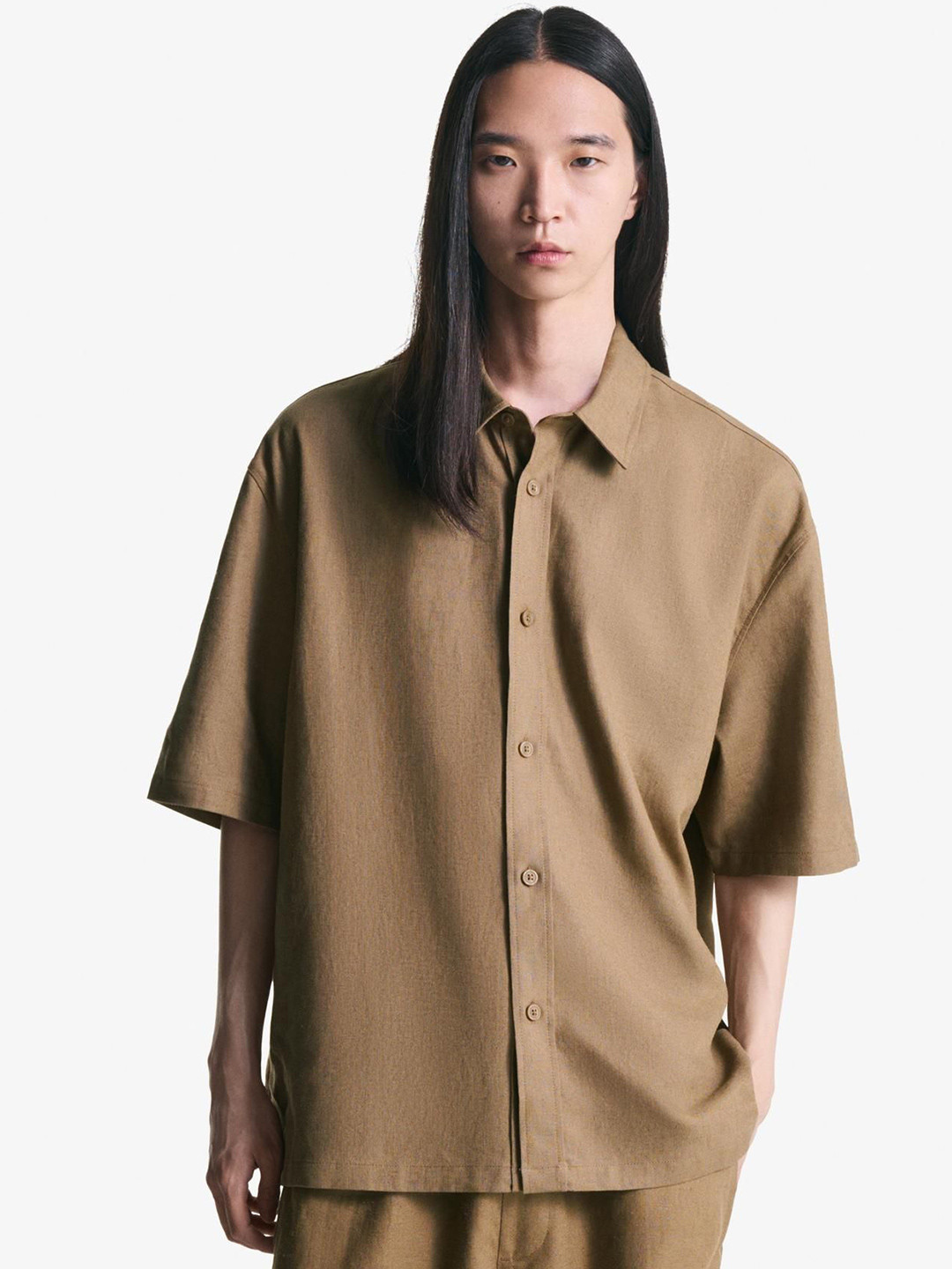 Bershka Short Sleeve Linen Blend Shirt