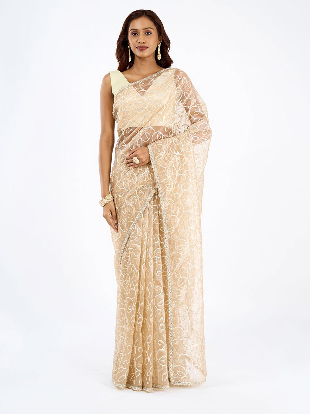 TEEJH Mehefil Champagne Net Gotta Patti Saree