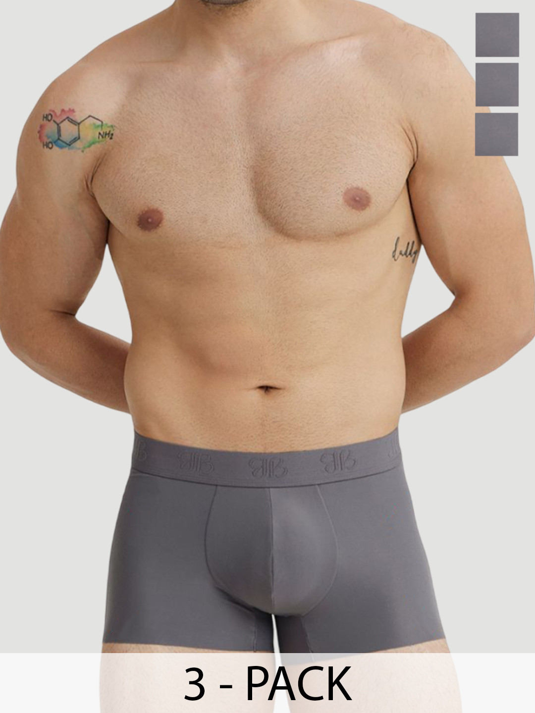 B'there Pack Of 3 Mid-Rise Seamless Trunks U005_SGR_SGR_SGR