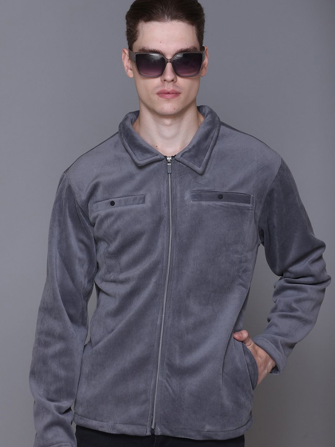 MOUNTAIN COLOURS Men Shirt Collar Front-Open Sweatshirt